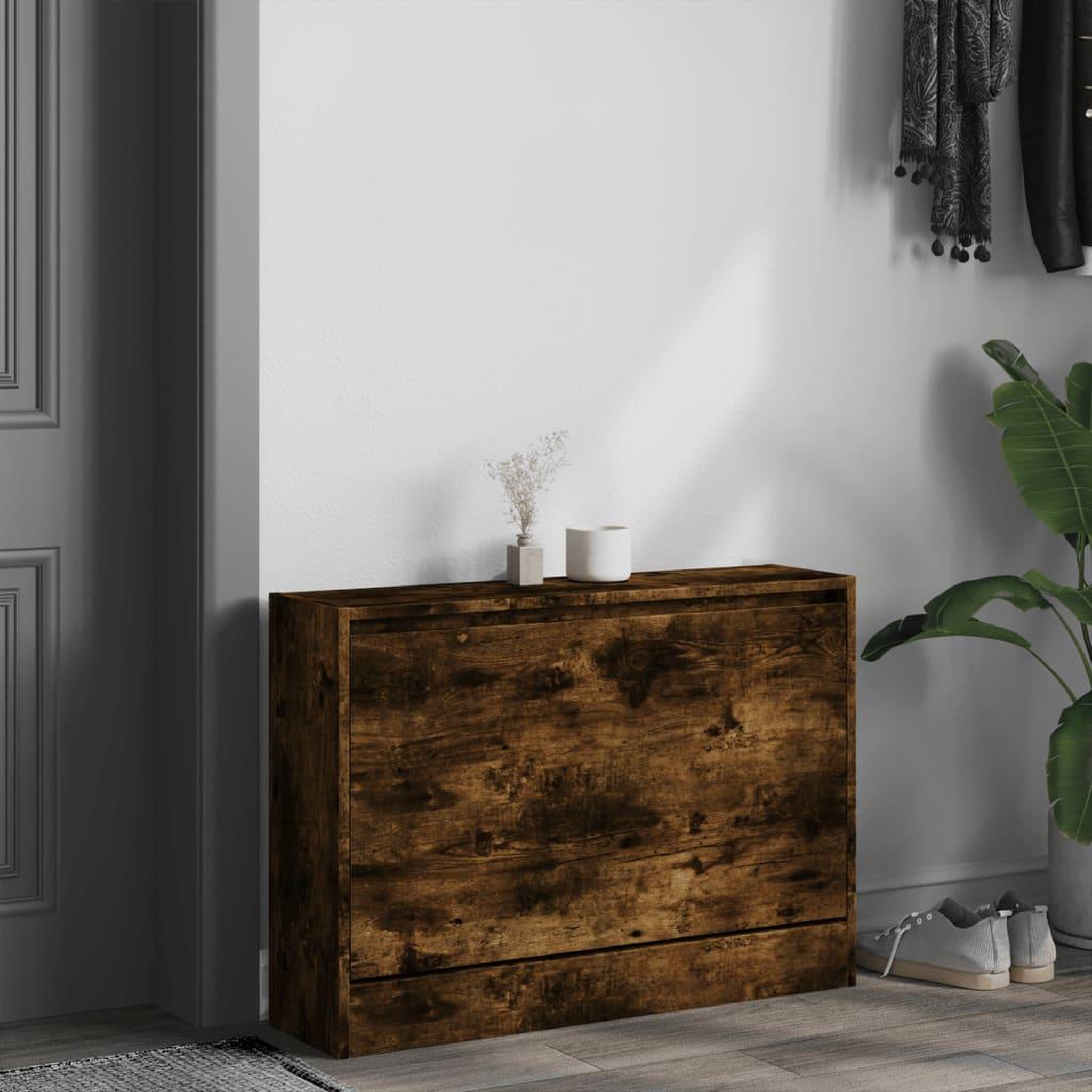 Voir la diapositive 3 : VIDAXL Armoire a chaussures chene fume 80x21x57 cm bois ingenierie