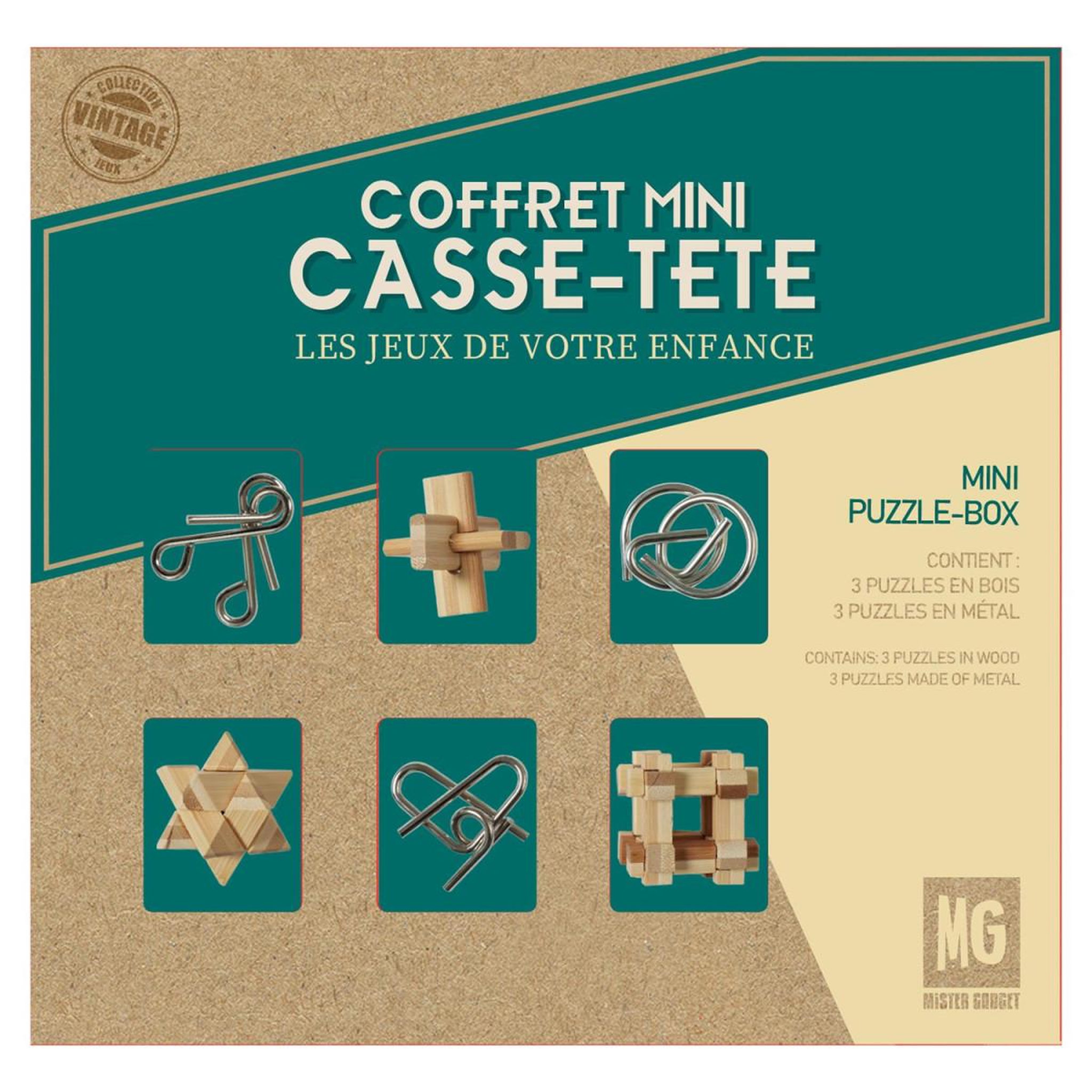 Voir la diapositive 2 : MISTER GADGET Coffret de 6 casse-têtes  mini  5cm naturel & gris