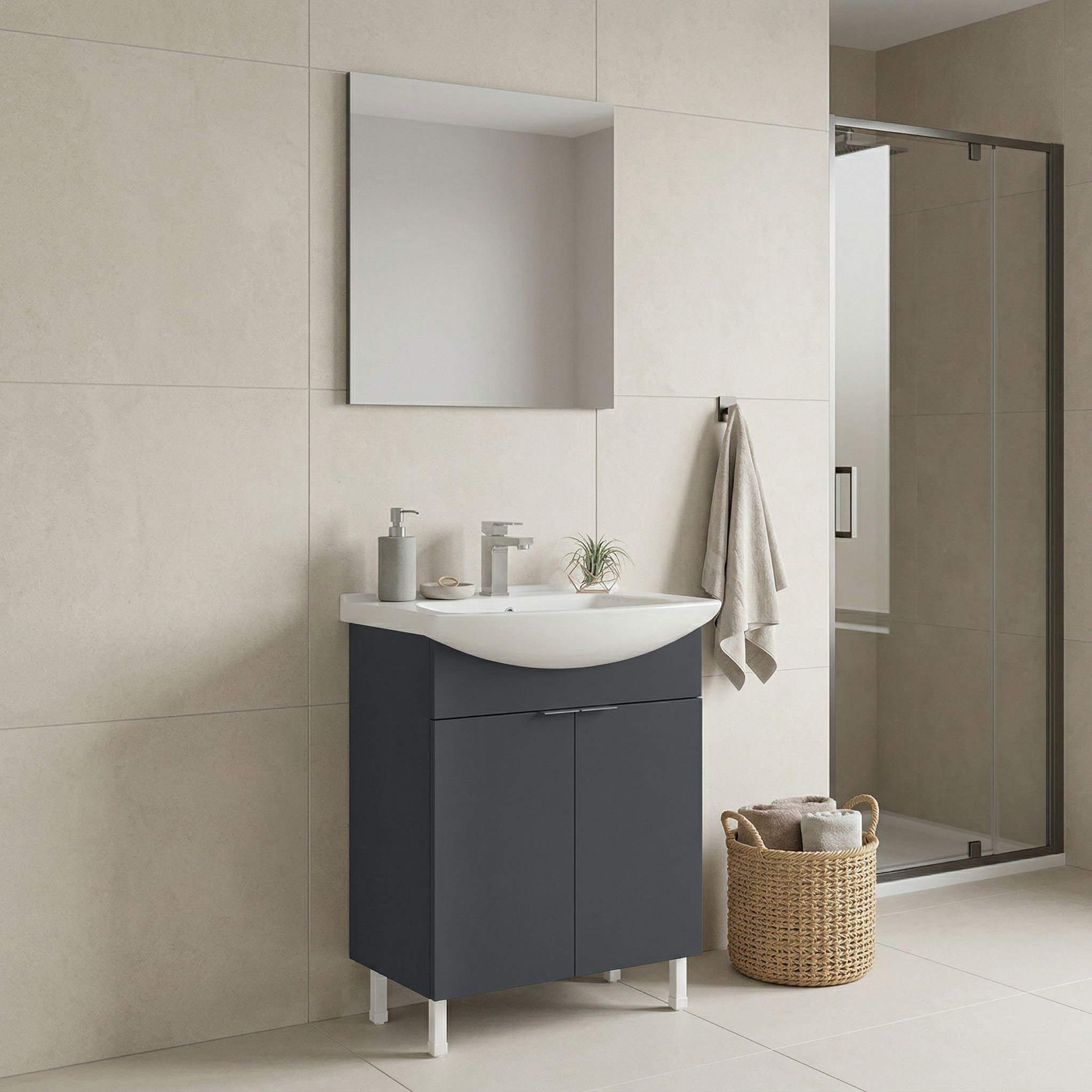 Voir la diapositive 2 : Habitat et Jardin Meuble avec simple vasque et miroir  purus 65  - 65 x 50 x 83 cm - matte anthracite