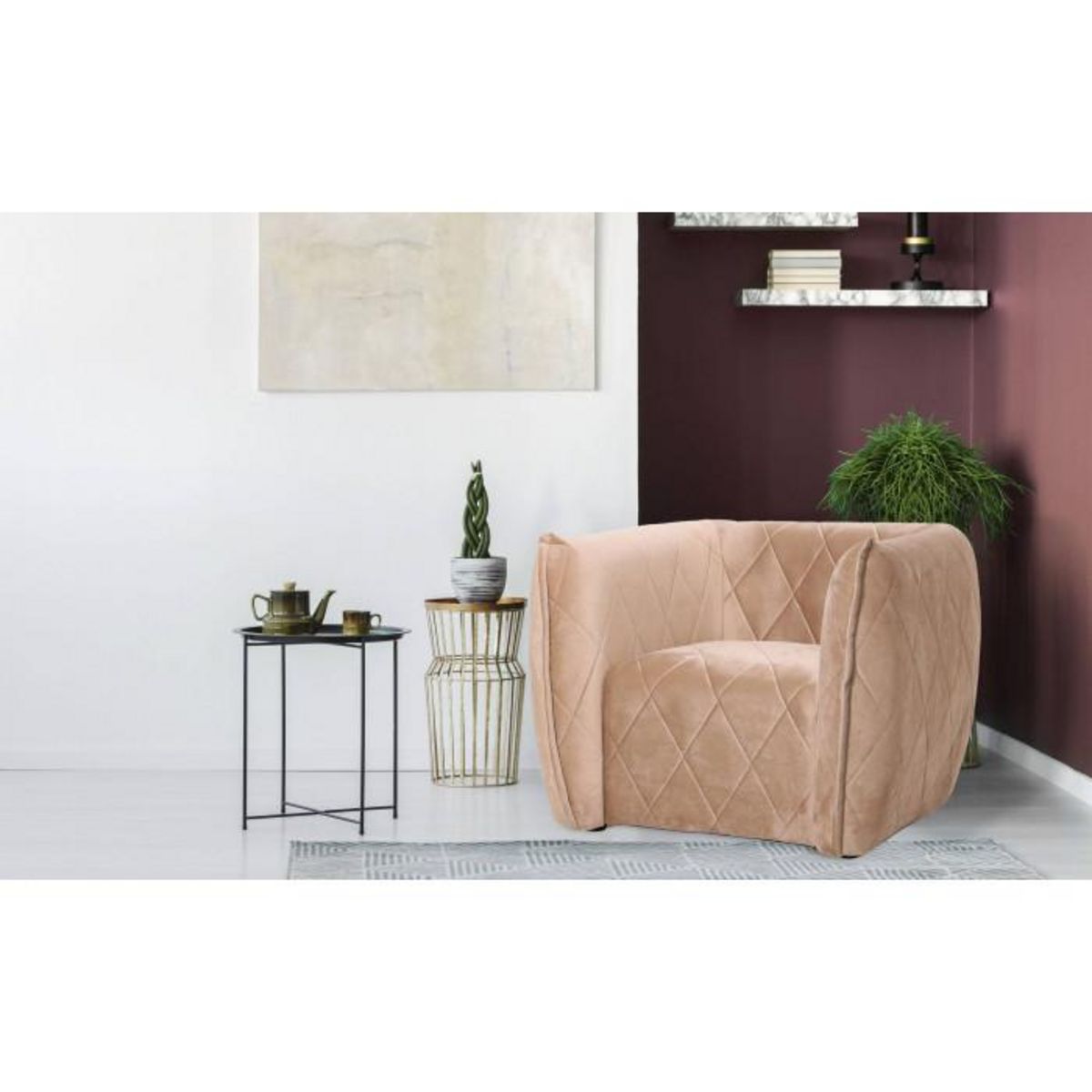 Paris Prix Fauteuil Matelassé en Velours  Darryl  90cm Taupe