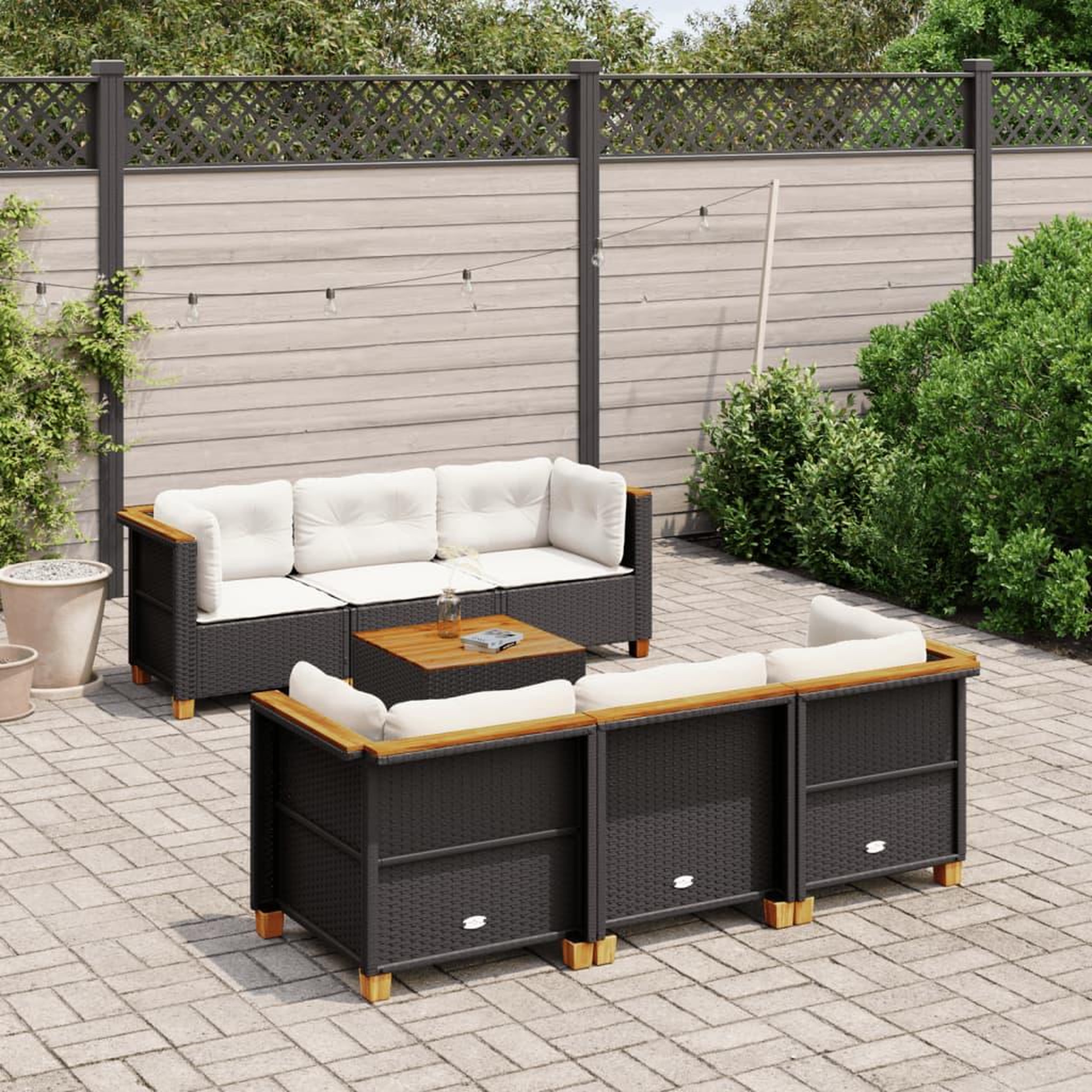 VIDAXL Salon de jardin 7 pcs avec coussins noir resine tressee