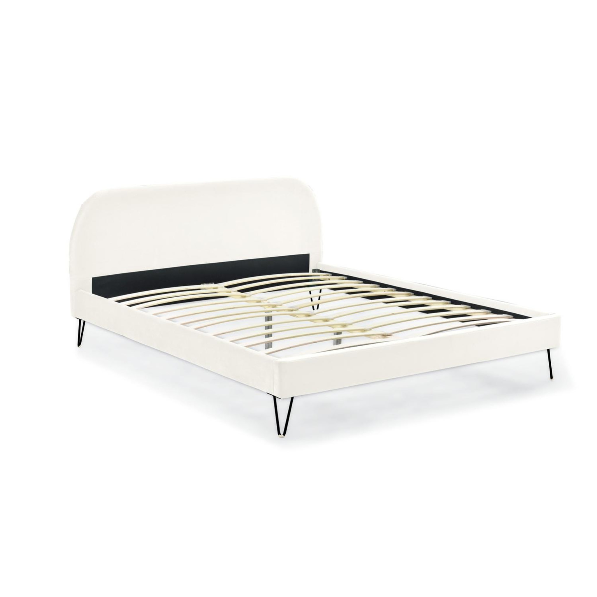 CONCEPT USINE Lit 140 x 190 cm en velours beigeet pieds noirs PHOENIX