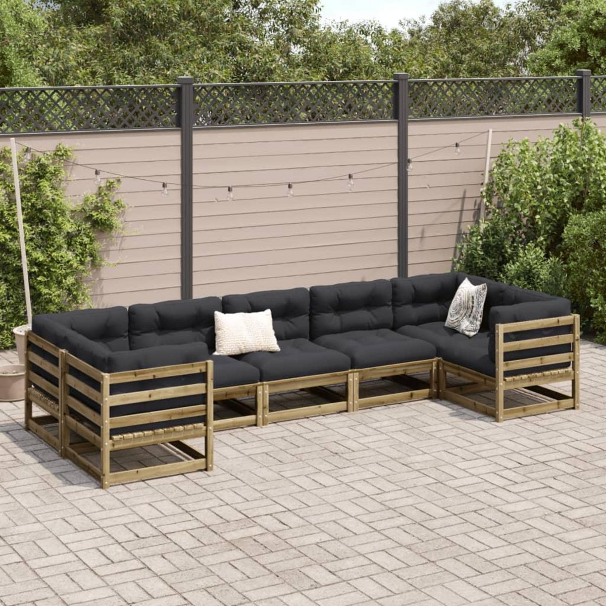 VIDAXL Salon de jardin 7 pcs avec coussins bois de pin impregne
