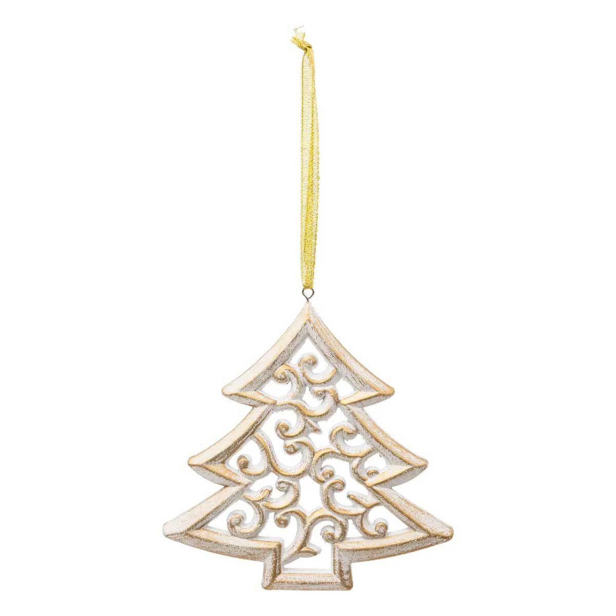 ATMOSPHERA Sujet de noël en bois  sapin arabesque  15cm blanc