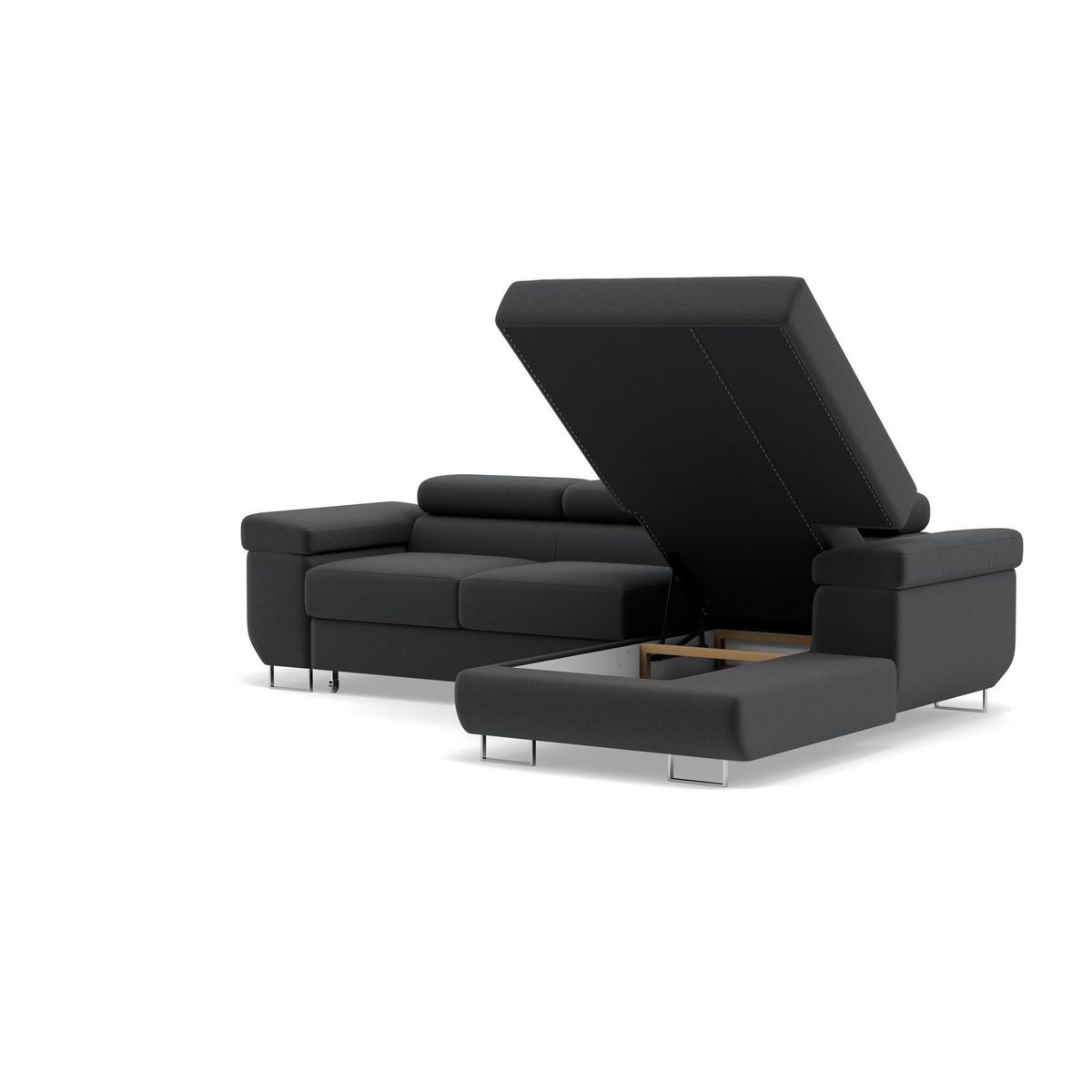 BEST MOBILIER Pablo - canapé d'angle droit - 6 places - convertible avec coffre et têtières réglables - en velours