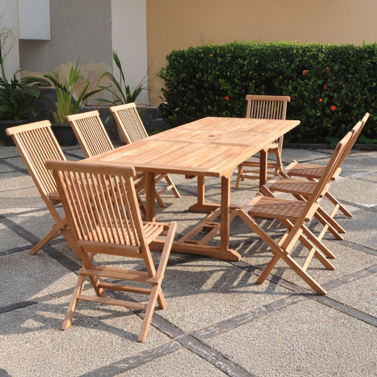 CONCEPT USINE Salon de jardin en teck massif 8-10 personnes rectangulaire 8 chaises KAJANG