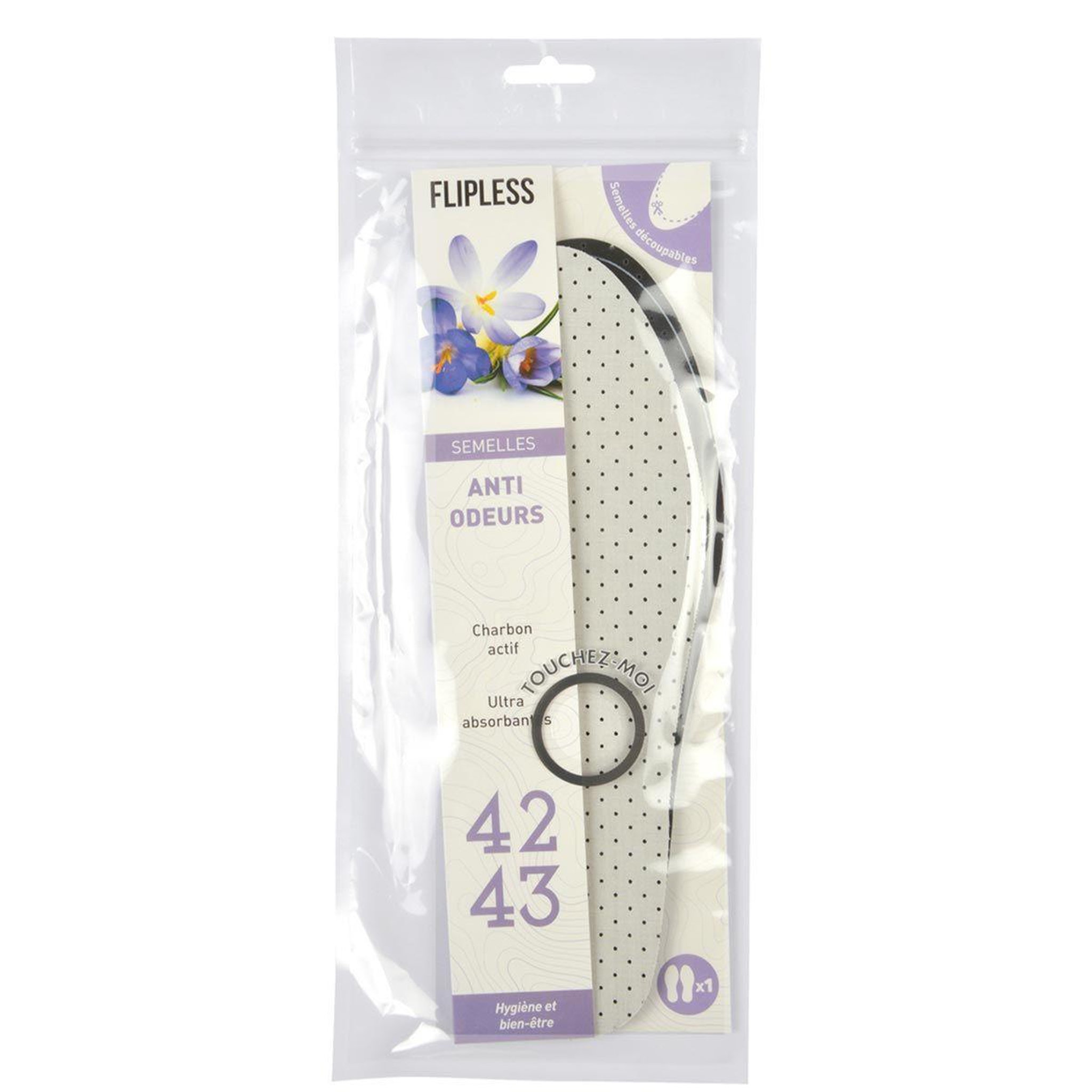 Voir la diapositive 2 : FLIPLESS Semelles chaussures  anti odeurs  taille 42/43 gris