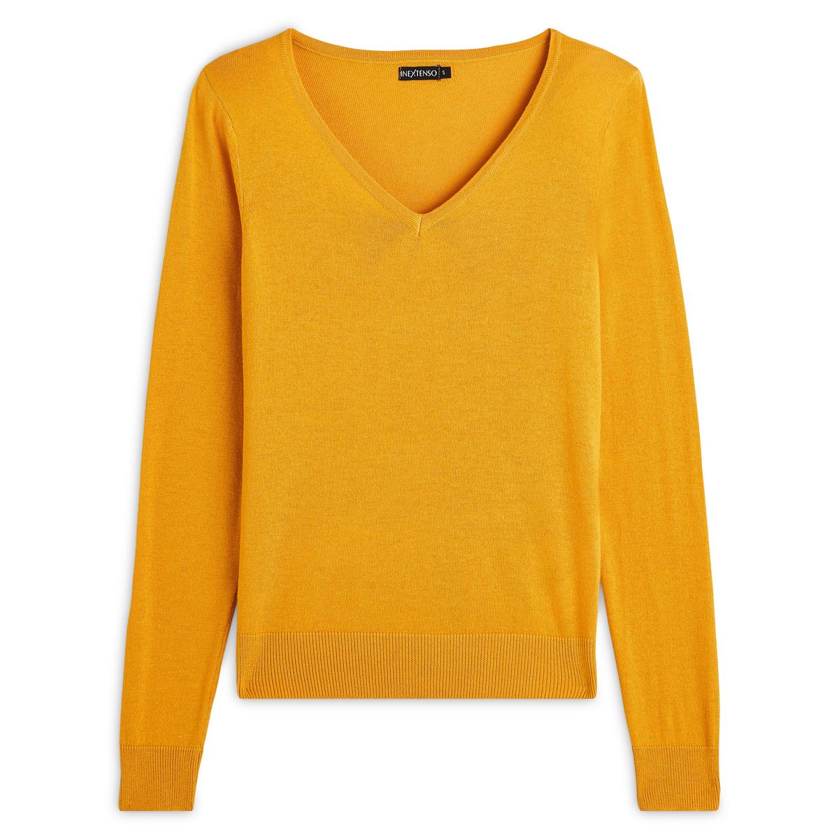 INEXTENSO Pull col v jaune moutarde femme