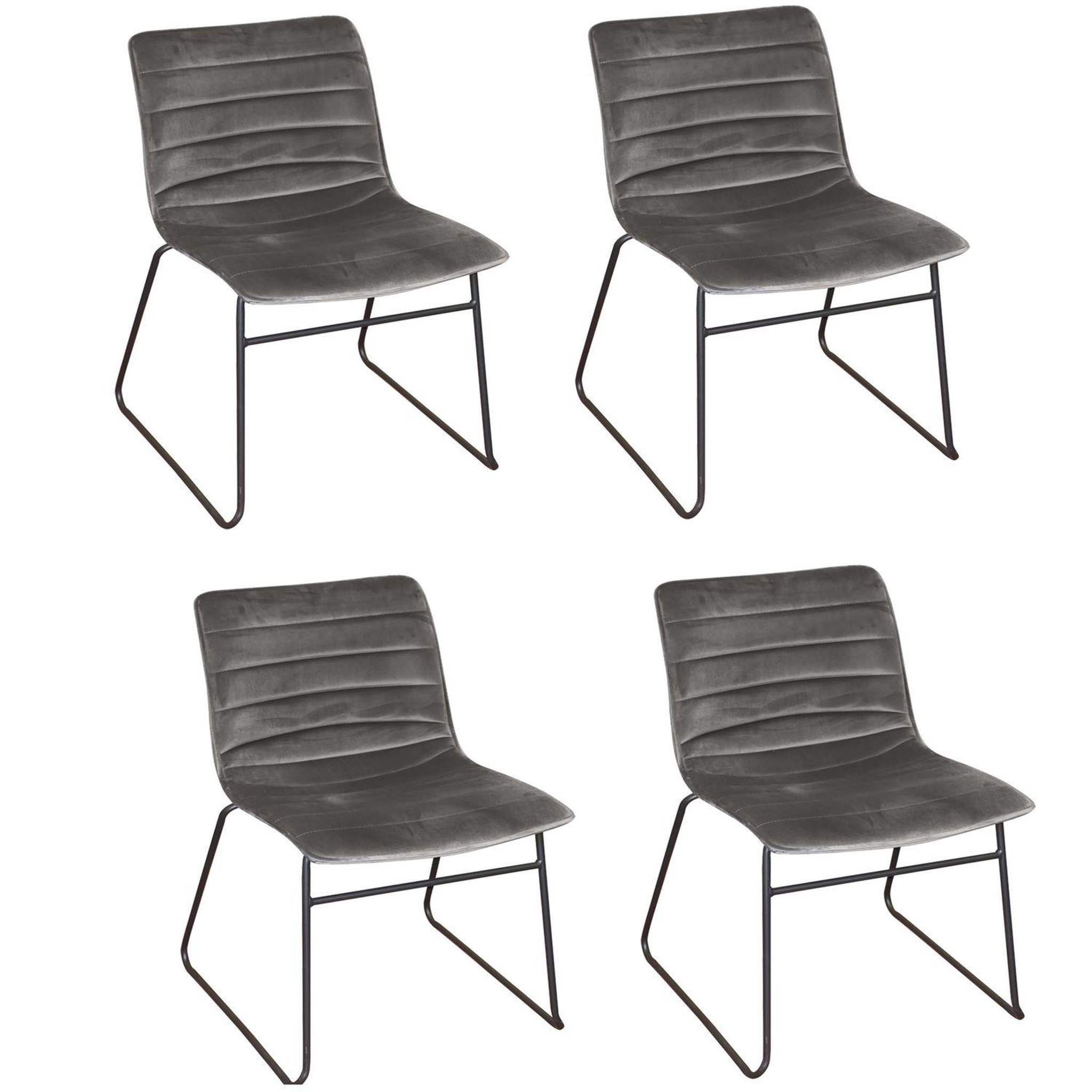 TOILINUX Lot de 4 Chaises de table design velours Brooklyn. Coloris disponibles : Jaune, Bleu, Noir, Gris