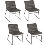 TOILINUX Lot de 4 Chaises de table design velours Brooklyn. Coloris disponibles : Jaune, Noir, Bleu, Gris