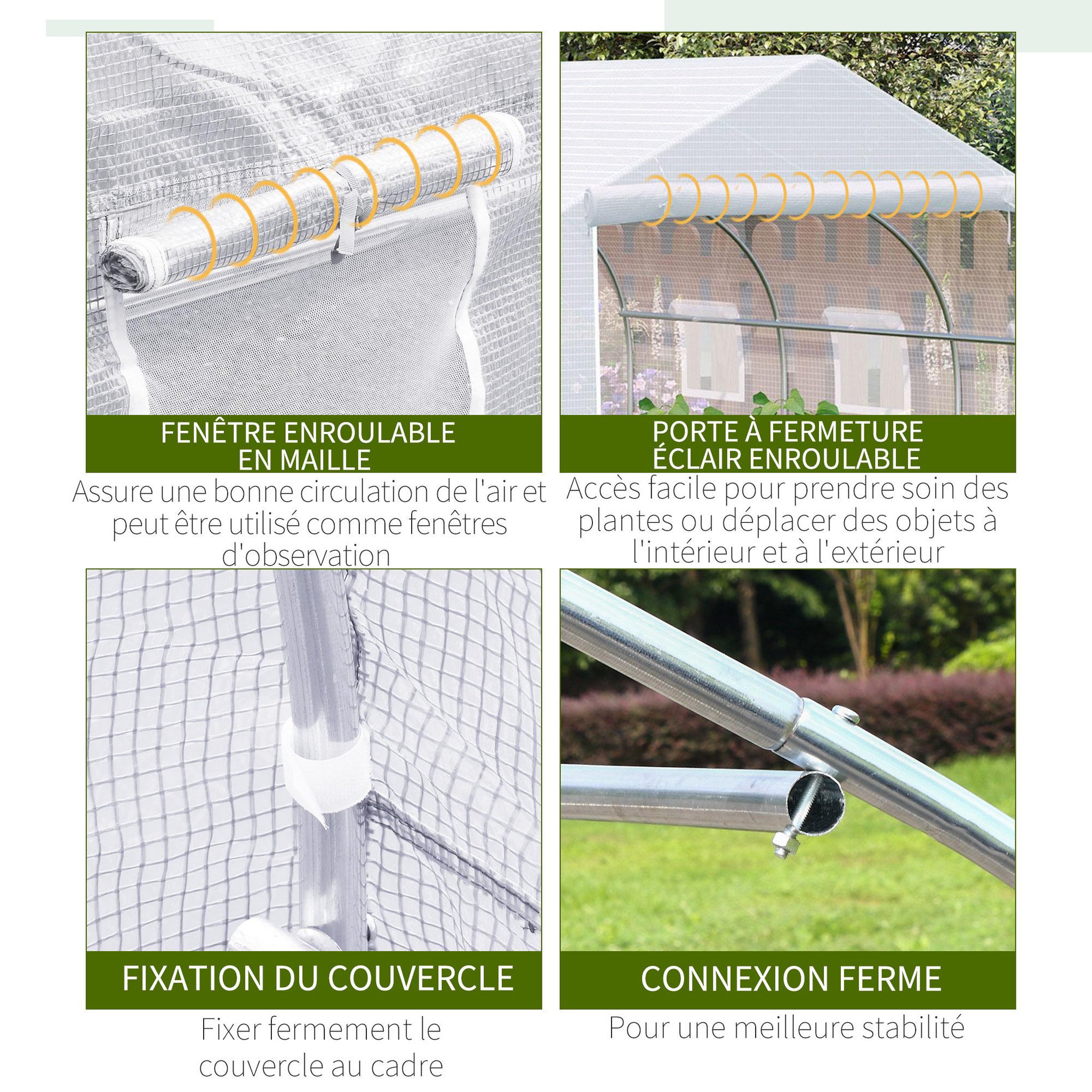 Voir la diapositive 6 : OUTSUNNY Serre tunnel de jardin 3,5 x 3 x 2 m grande taille 6 fenêtres blanc