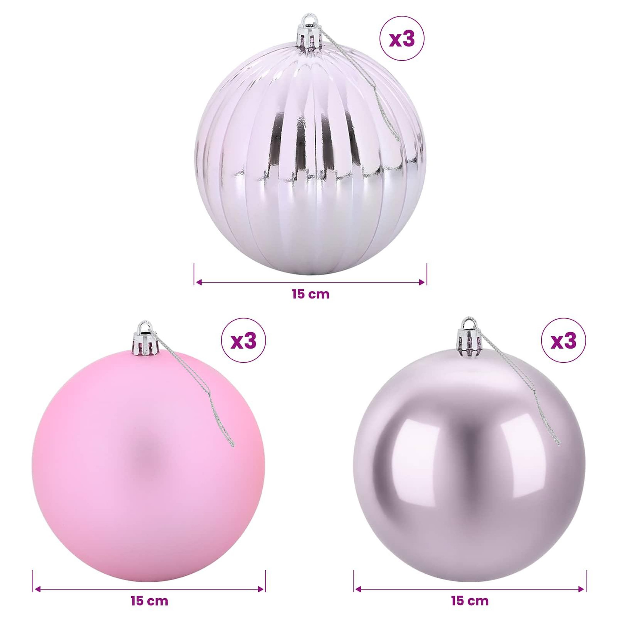 Voir la diapositive 3 : VIDAXL Ensemble de boules de Noël XL 9 pc Rose Diam. 15 cm Plastique