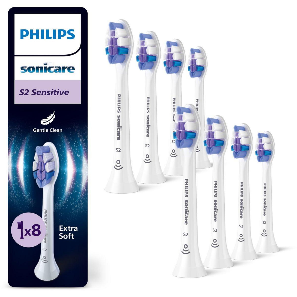 Philips Brossette dentaire Sonicare lot de 8 - HX6052/87 white Sensitive S2