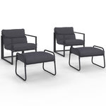 ID MARKET Lot de 2 fauteuils de jardin MARCO avec repose pieds gris coussin gris anthracite
