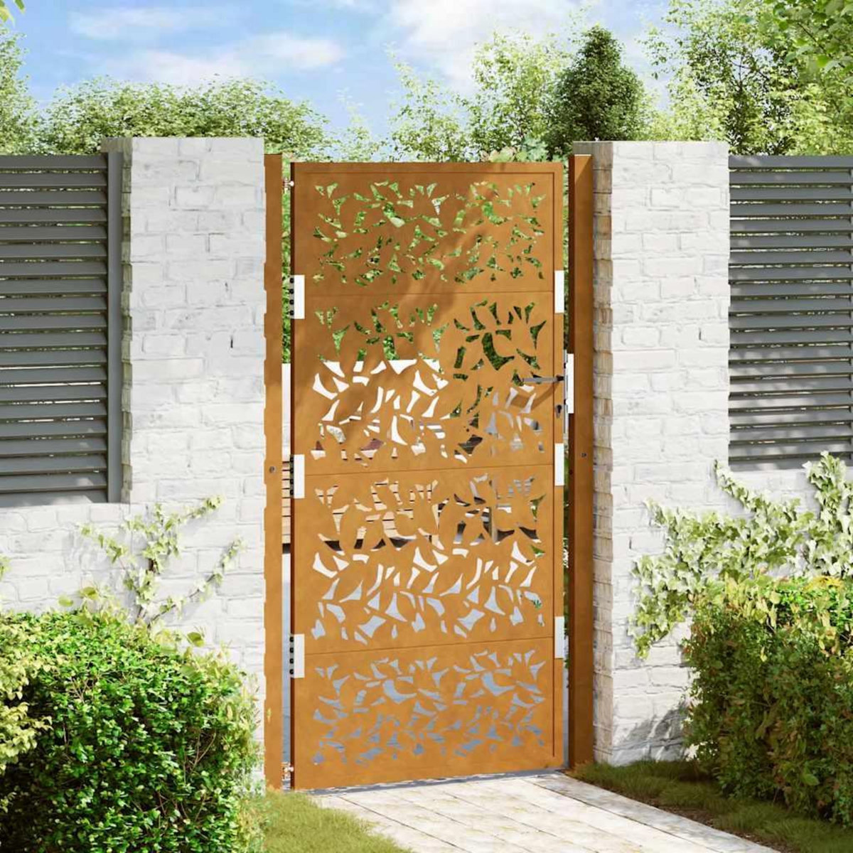 VIDAXL Porte de jardin acier resistant aux intemperies design feuilles