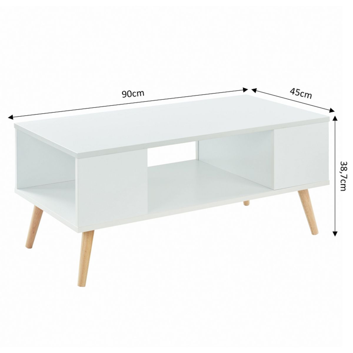 Table basse 3 niches  pieds bois massif L90cm MALMO