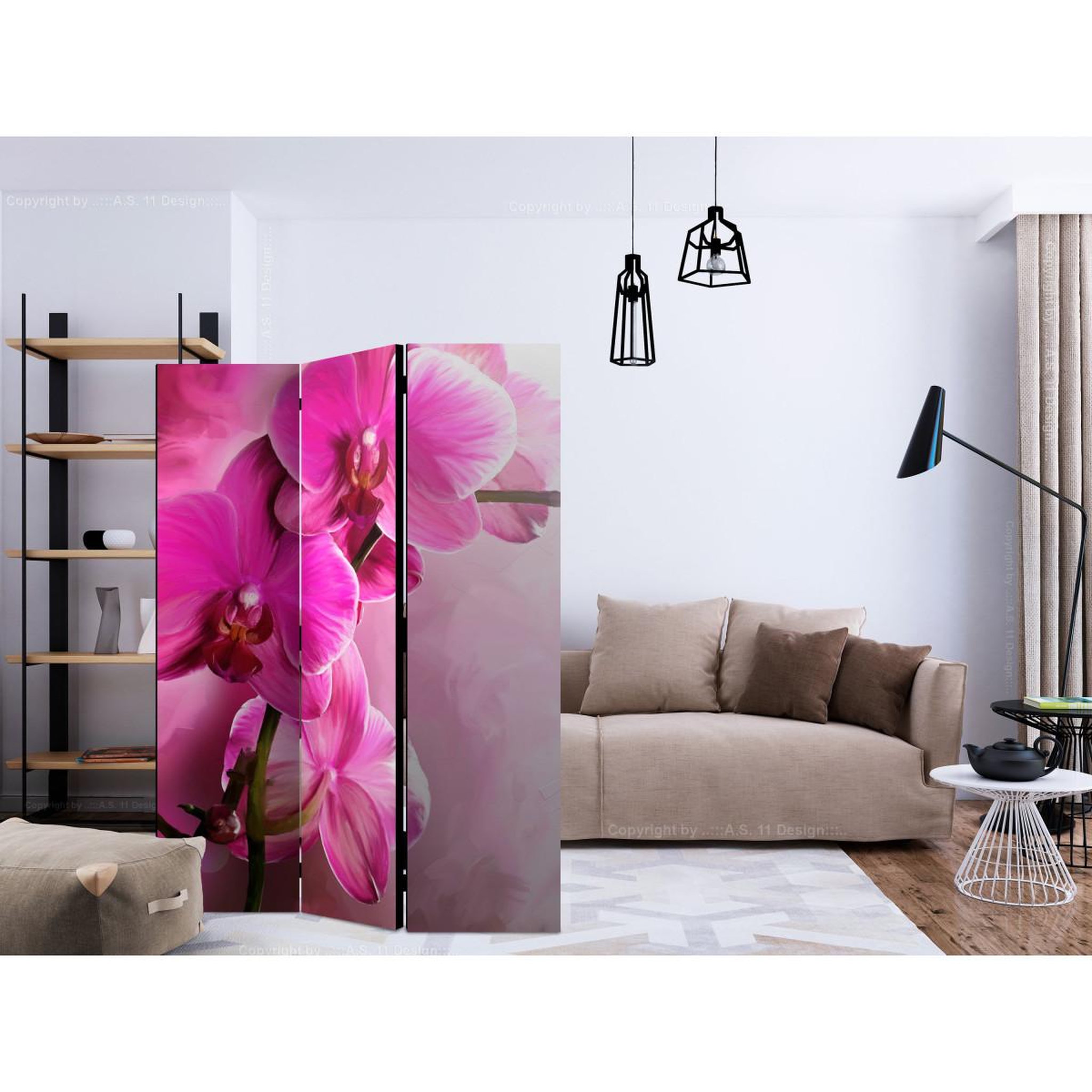Voir la diapositive 2 : Paris Prix Paravent 3 volets  pink orchid  135x172cm