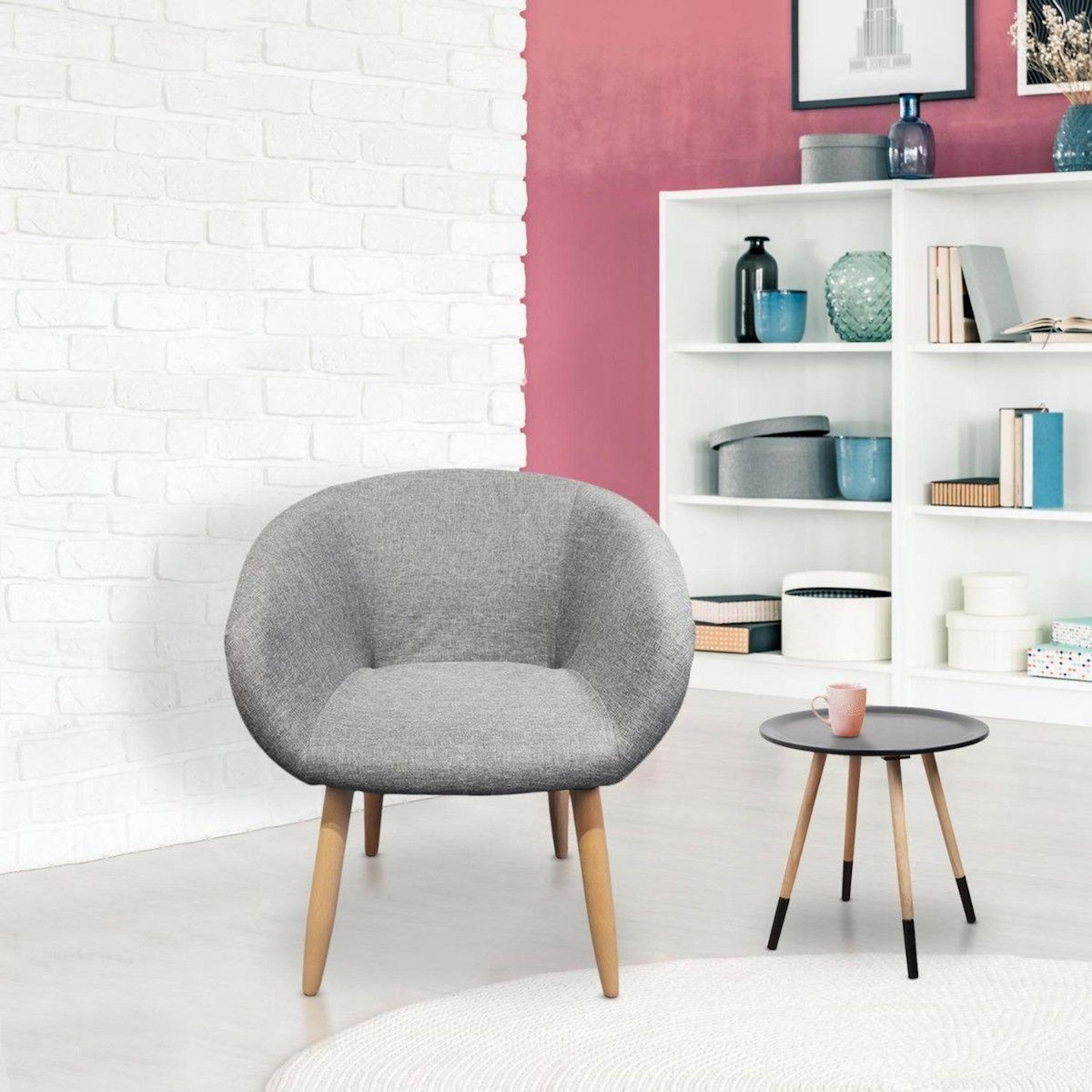 Paris Prix Fauteuil Scandinave en Tissu  Thad  67cm Gris