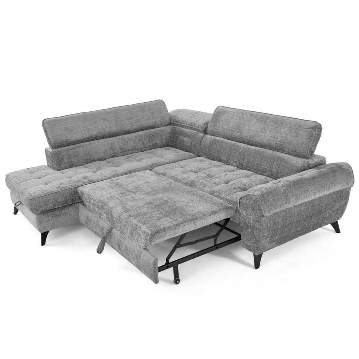 LISA DESIGN Marlo - canapé d'angle gauche 5 places convertible avec coffre et têtières en velours texturé