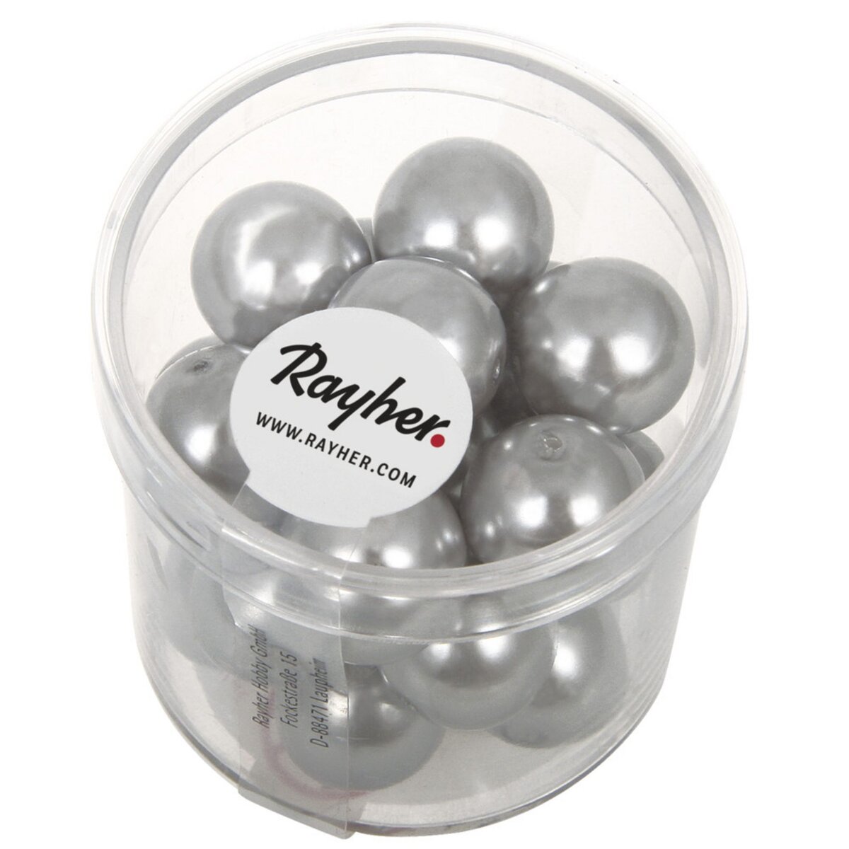 Rayher Renaissance Perles en verre , 12mm ø, gris argenté, boîte 21 pces