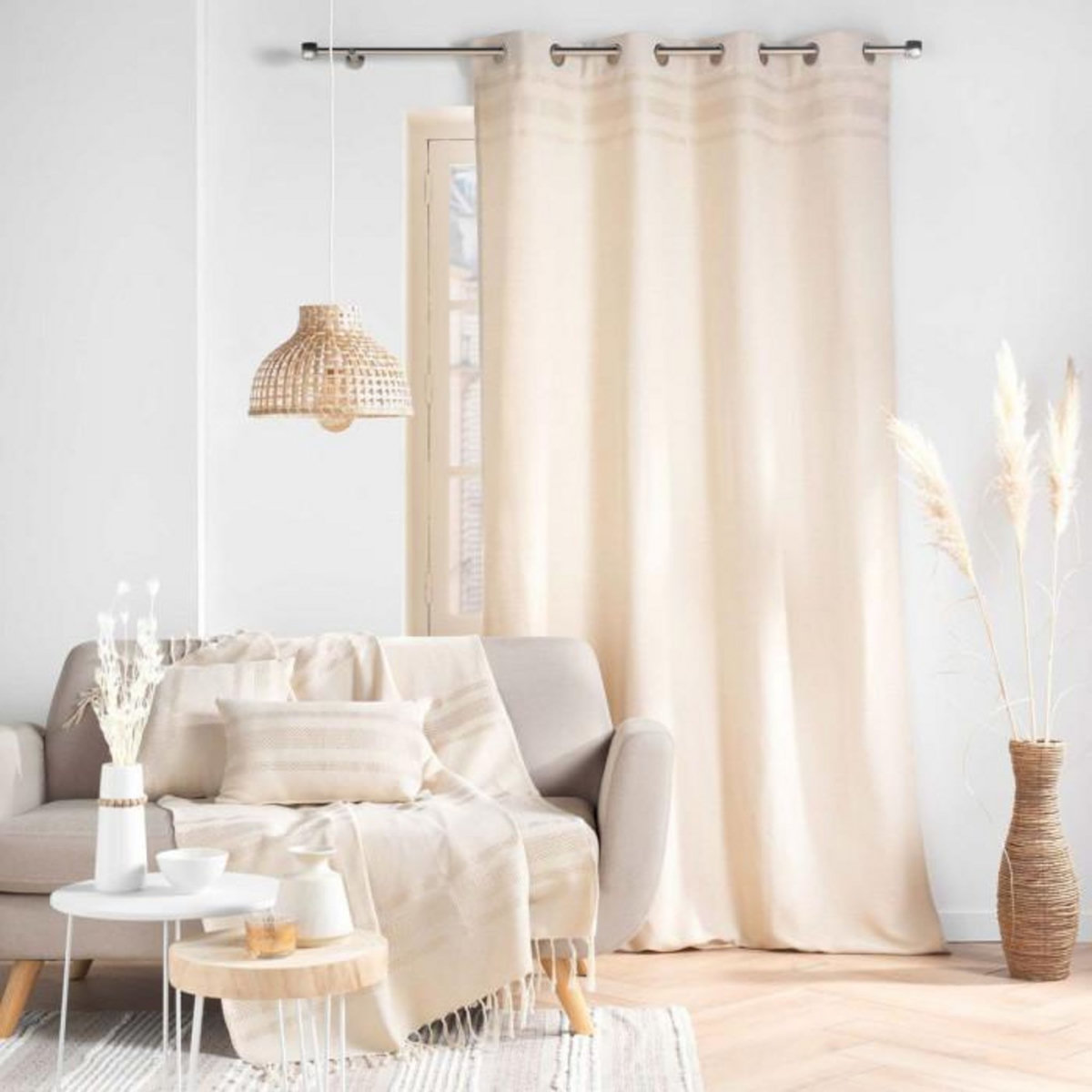 Paris Prix Rideau à Œillets Jacquard  Doreline  140x240cm Beige