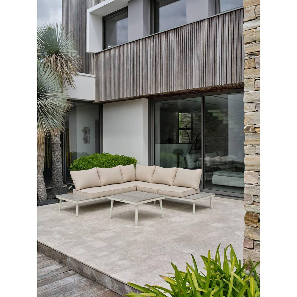 Paris Prix Salon de Jardin d'Angle 6 Places  Osaka  225cm Blanc