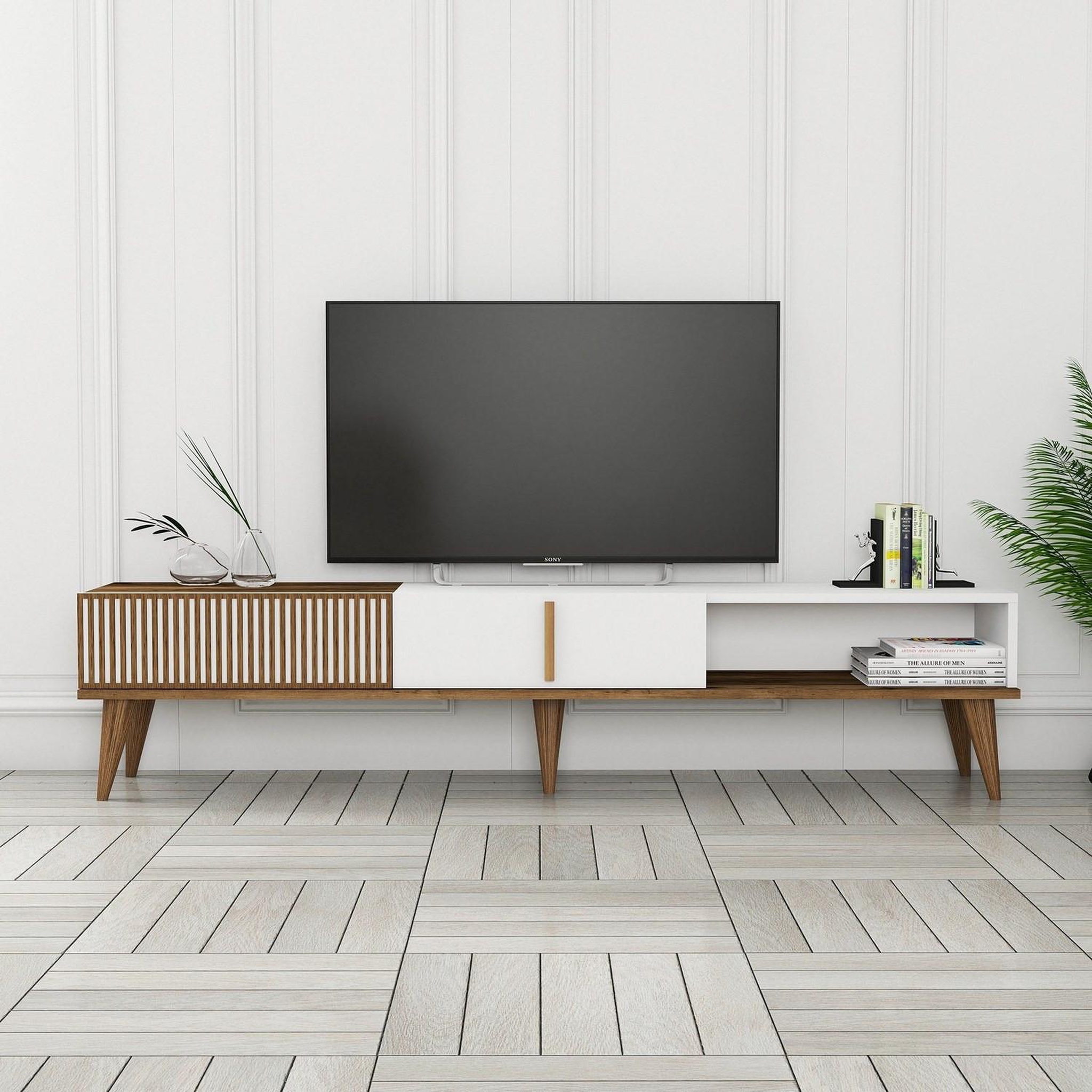Voir la diapositive 2 : Habitat et Jardin Meuble tv en bois  milan  - 180 x 35 x 40 cm - noyer, blanc