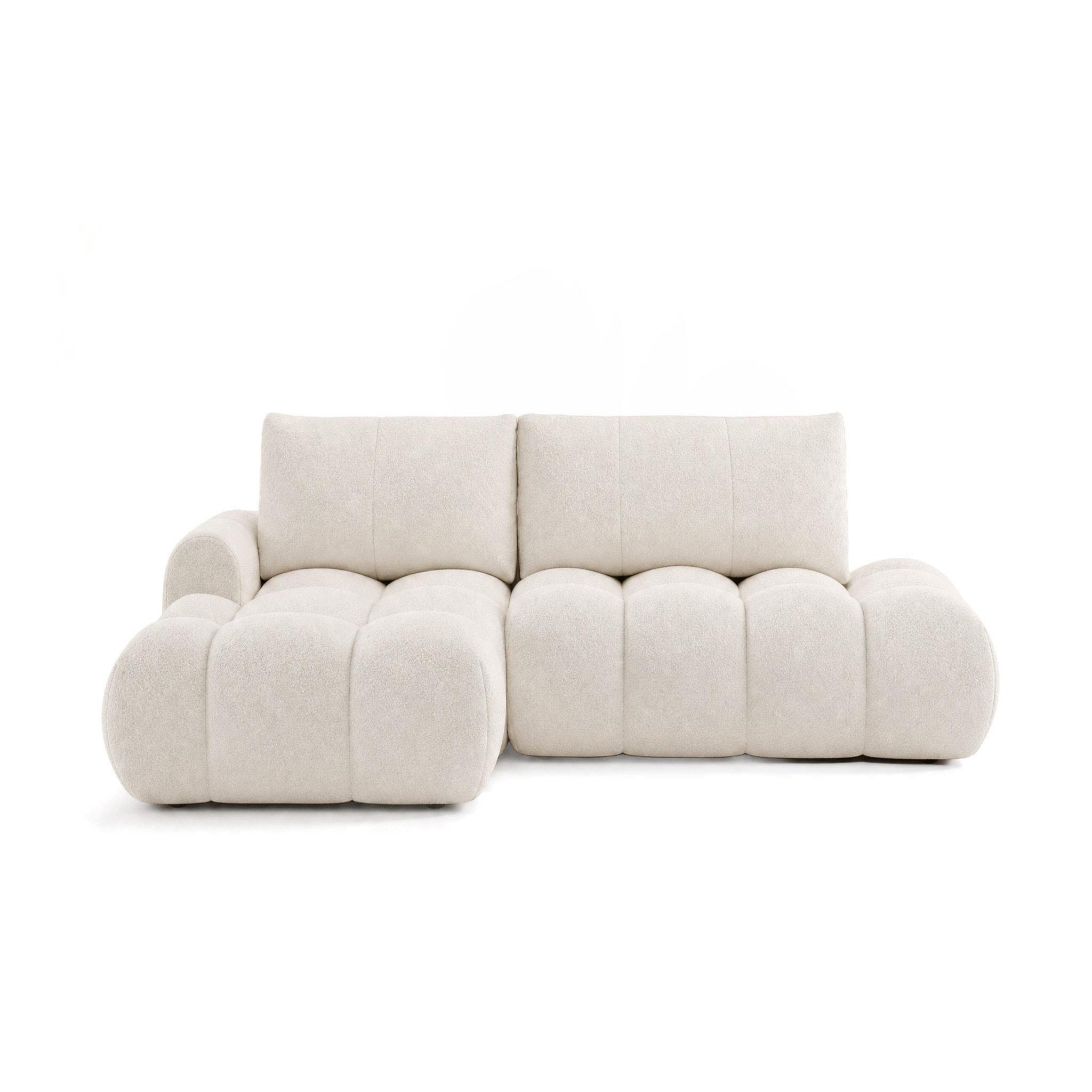 BEST MOBILIER Yulin - canapé d'angle ouvert gauche 4 places convertible avec coffre en tissu bouclette. Coloris disponibles : Noir, Gris, Beige, Vert, Orange, Marron