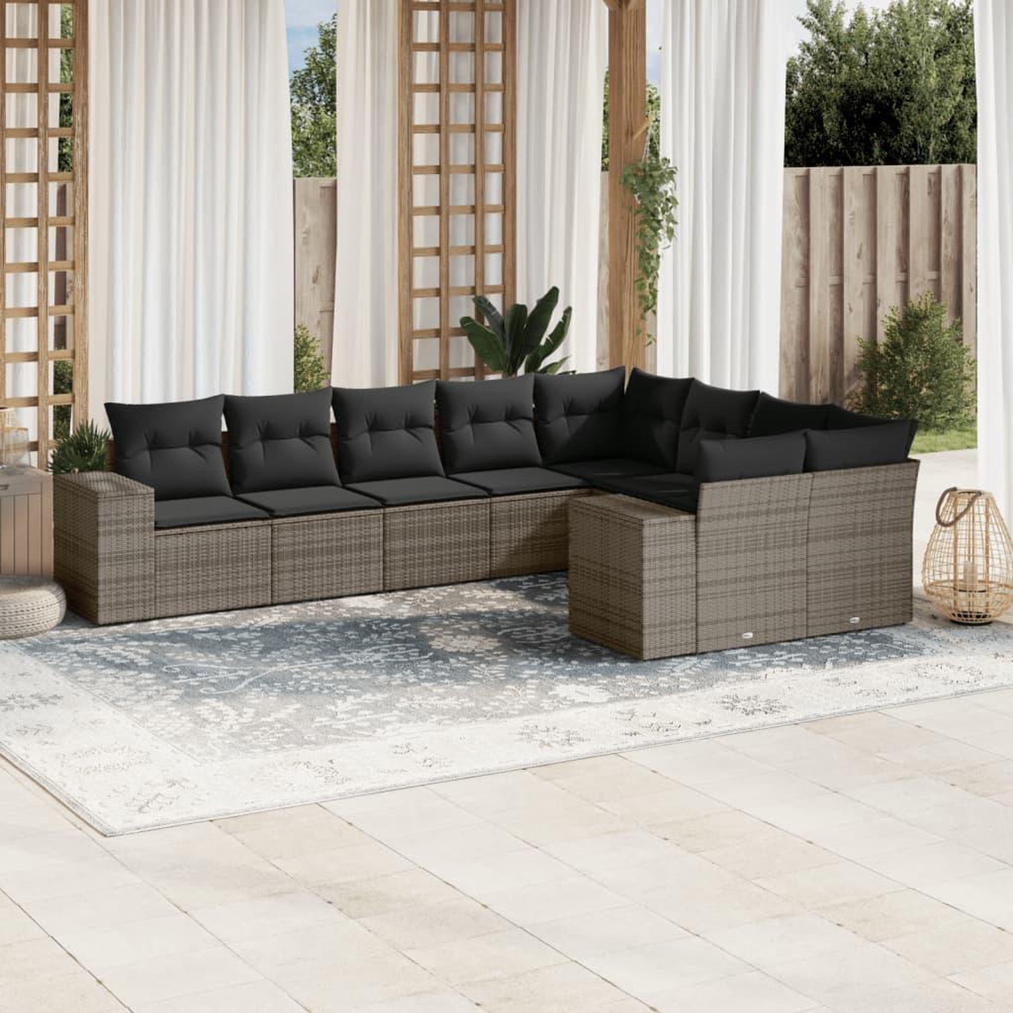VIDAXL Salon de jardin 9 pcs avec coussins gris resine tressee