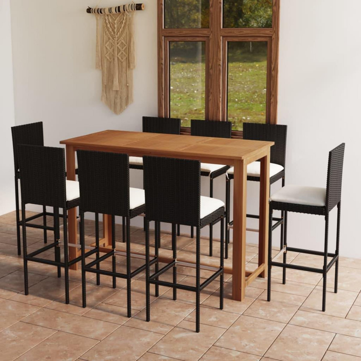 VIDAXL Ensemble de bar de jardin avec coussins 9 pcs Noir