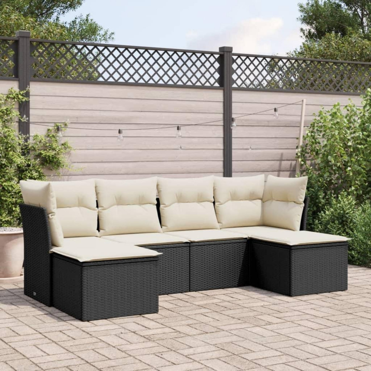 VIDAXL Salon de jardin 6 pcs avec coussins noir resine tressee