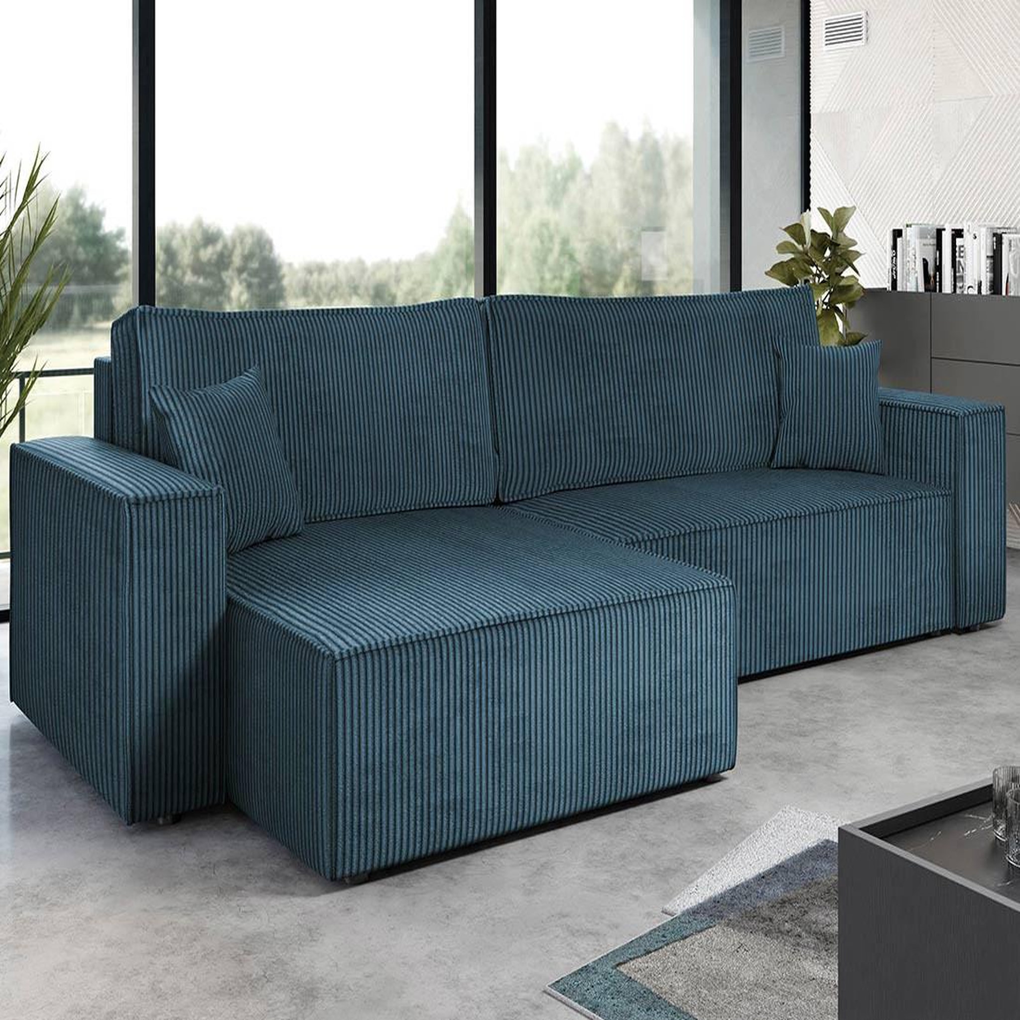 Voir la diapositive 1 : BEST MOBILIER Cezanne - canapé d'angle réversible 5 places convertible avec coffre en velours côtelé
