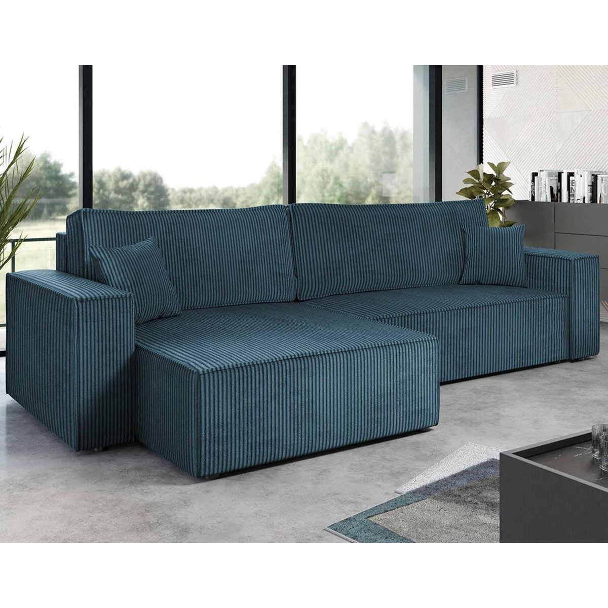 BEST MOBILIER Cezanne - canapé d'angle réversible 5 places convertible avec coffre en velours côtelé