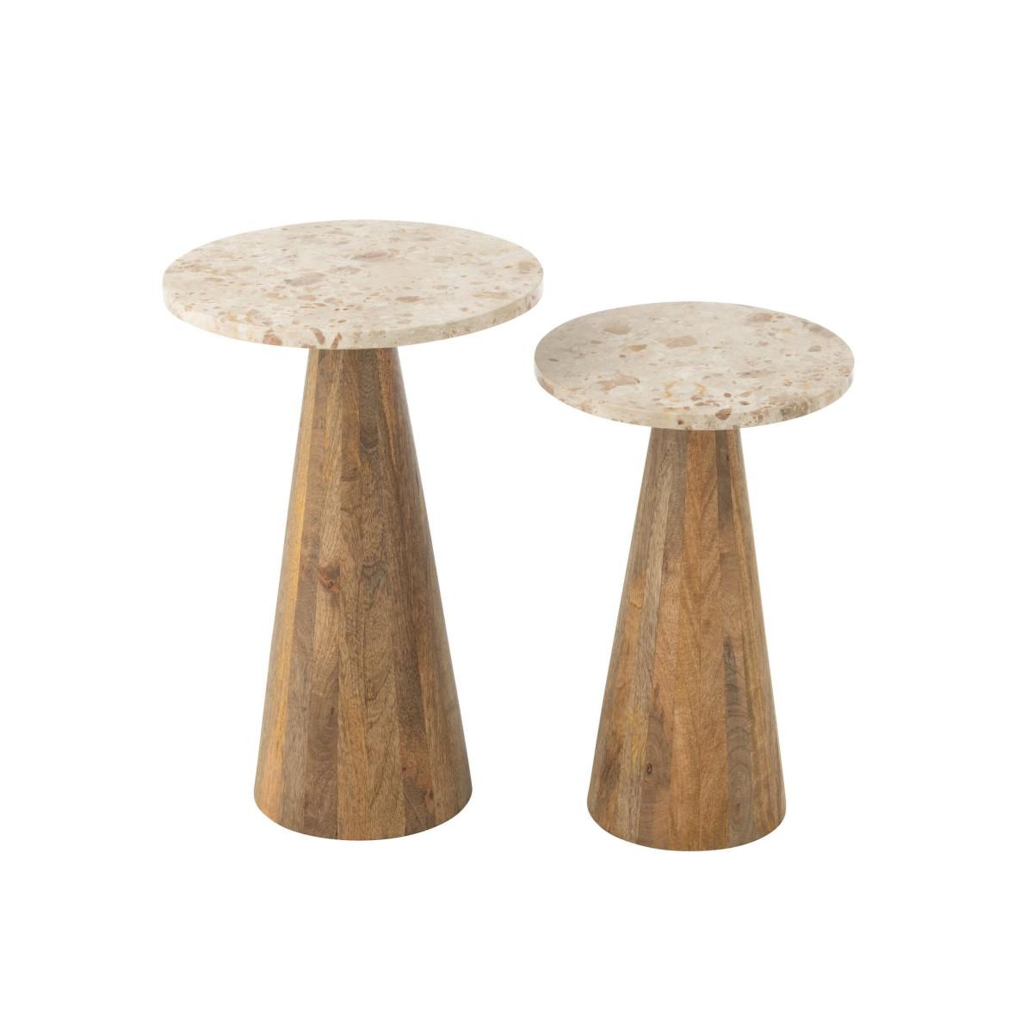 Voir la diapositive 3 : J-LINE Lot de 2 tables d'appoint en marbre  eula  53cm beige