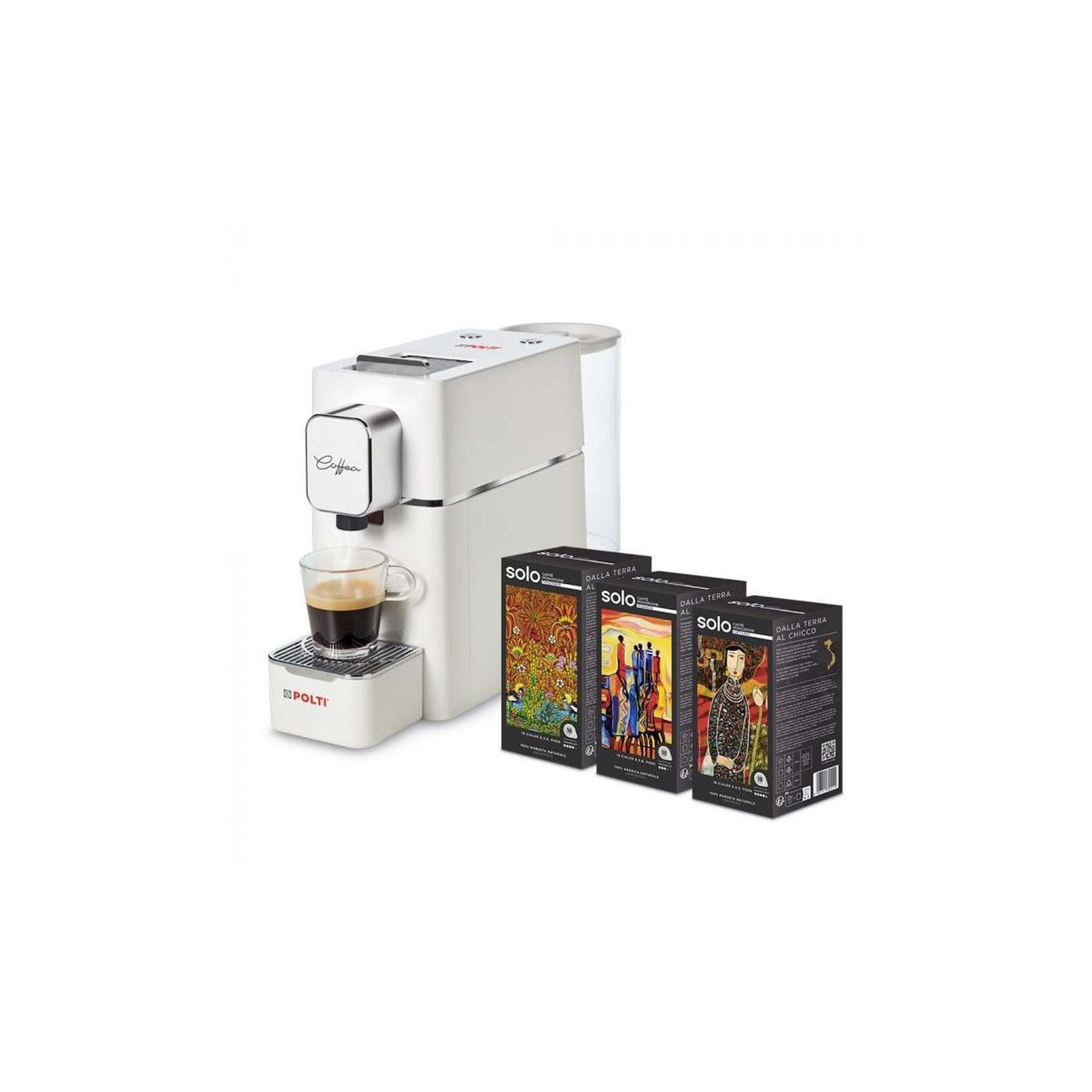 Voir la diapositive 2 : POLTI Machine à café expresso automatique polti pceu0127 blanche à dosettes puissance 1400 w 19 bars blanc