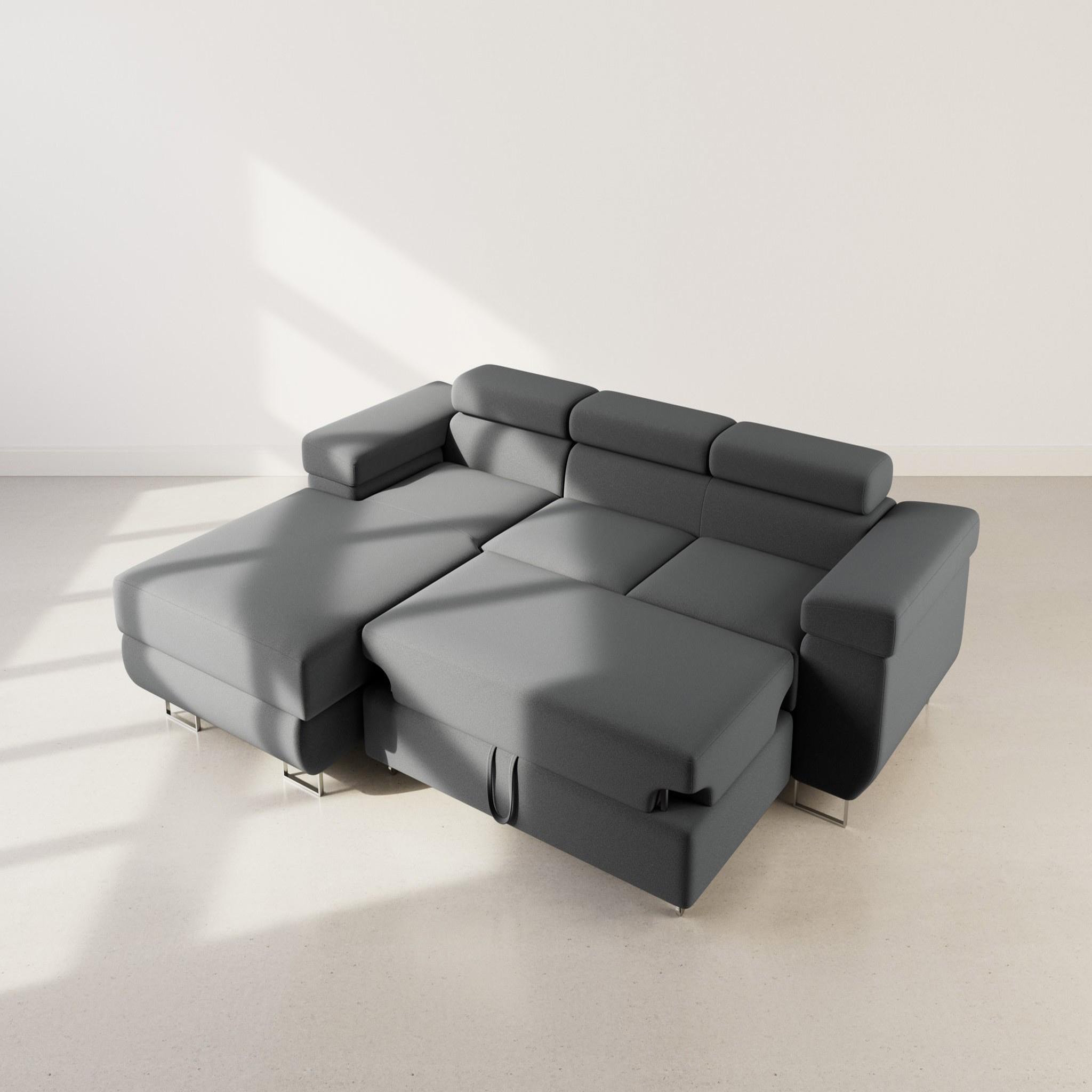 Voir la diapositive 2 : BEST MOBILIER Pablo - canapé d'angle gauche - 6 places - convertible avec coffre et têtières réglables - en velours
