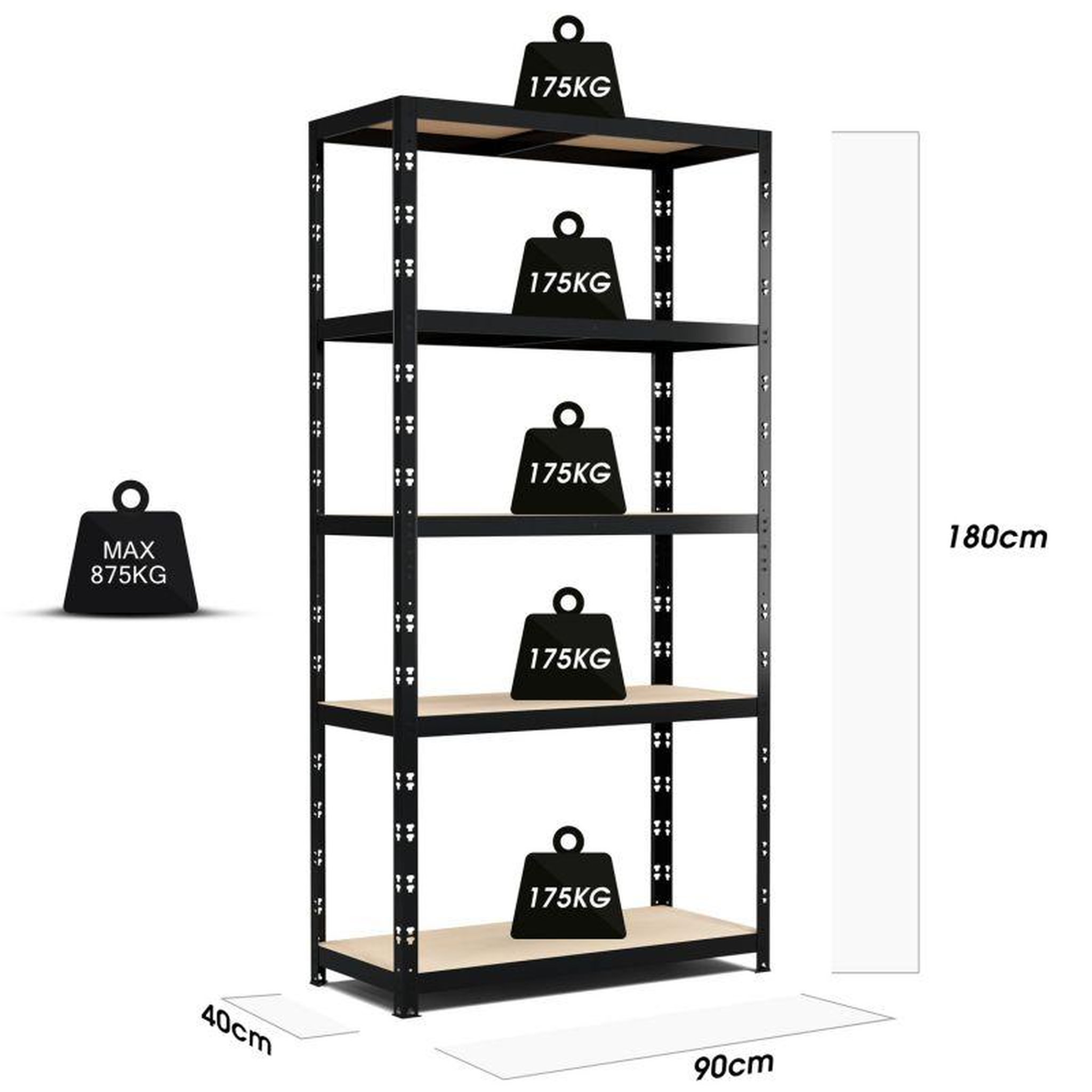 Voir la diapositive 3 : EUROSPEN Etagère de Rangement modulable et polyvalente pour atelier, garage, cave...Charges Lourdes180x90x40cm - Noir