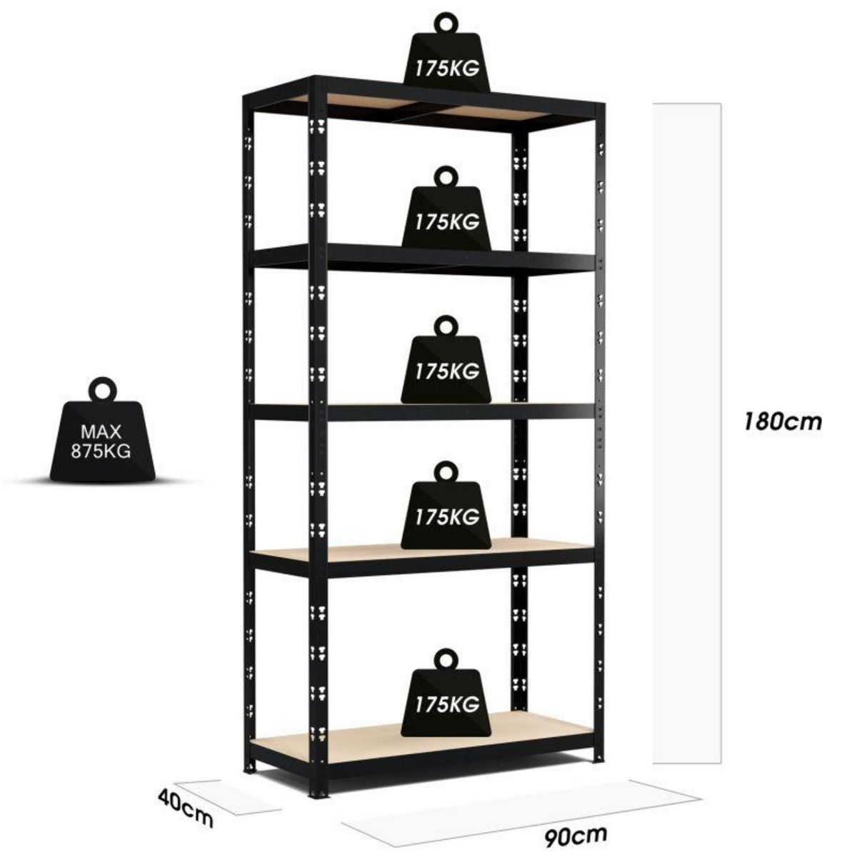 EUROSPEN Etagère de Rangement modulable et polyvalente pour atelier, garage, cave...Charges Lourdes180x90x40cm - Noir