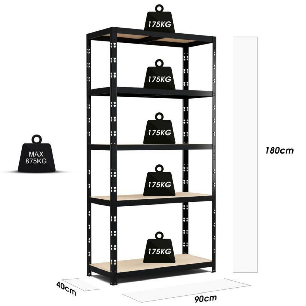 EUROSPEN Etagère de Rangement modulable et polyvalente pour atelier, garage, cave...Charges Lourdes180x90x40cm - Noir