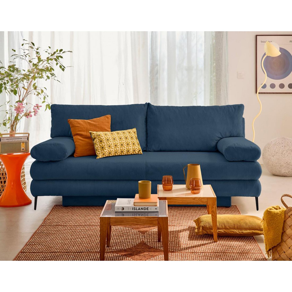 BEST MOBILIER Elton - canapé 3 places convertible avec coffre en velours côtelé