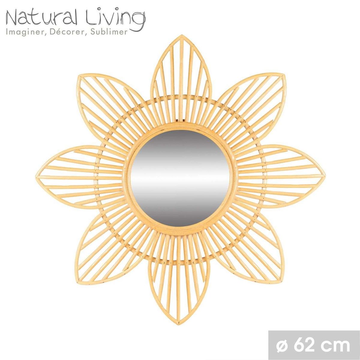 URBAN LIVING Miroir Marguerite Natural living en rotin - Diam 62 cm