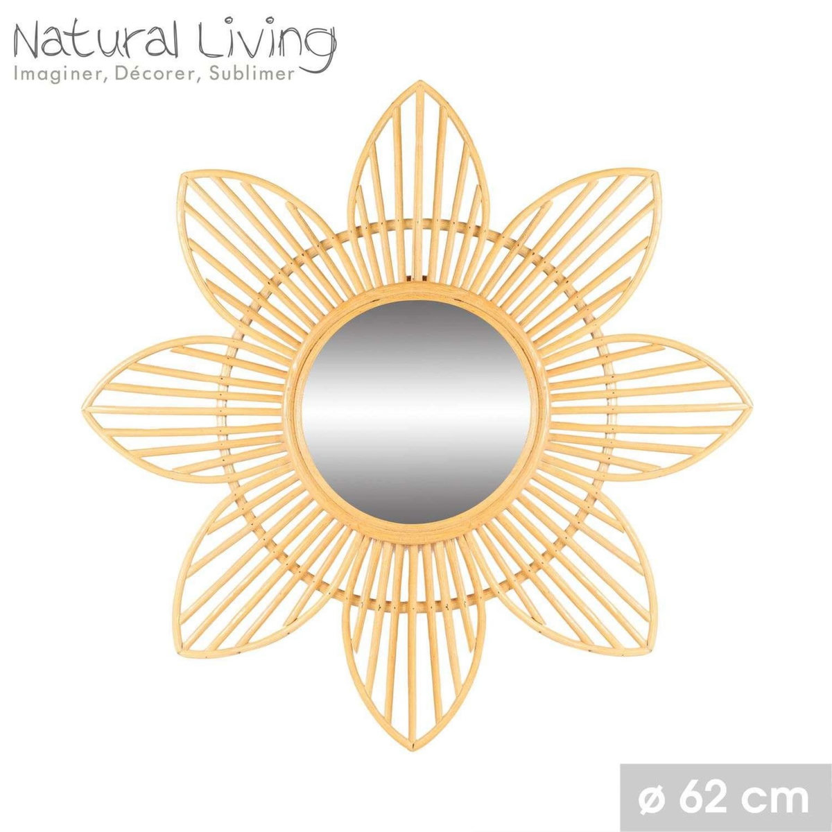 URBAN LIVING Miroir Marguerite Natural living en rotin - Diam 62 cm