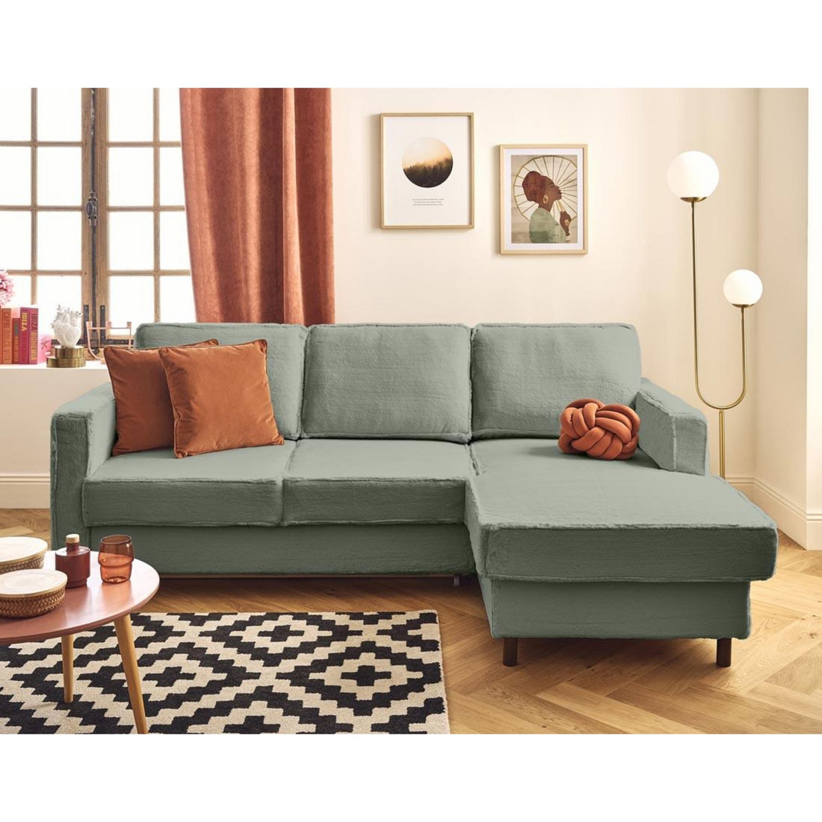 LISA DESIGN Jake - canapé d'angle droit 4 places convertible avec coffre en fausse fourrure