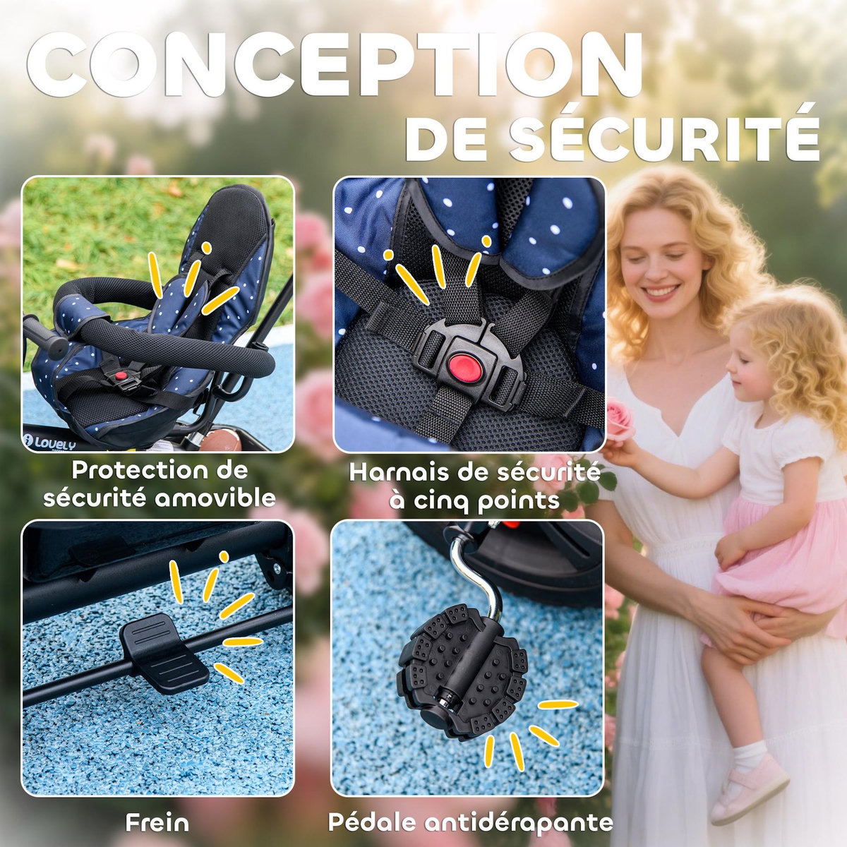 HOMCOM Tricycle enfant pare-soleil pliable canne amovible benne rangement acier bleu à pois noir