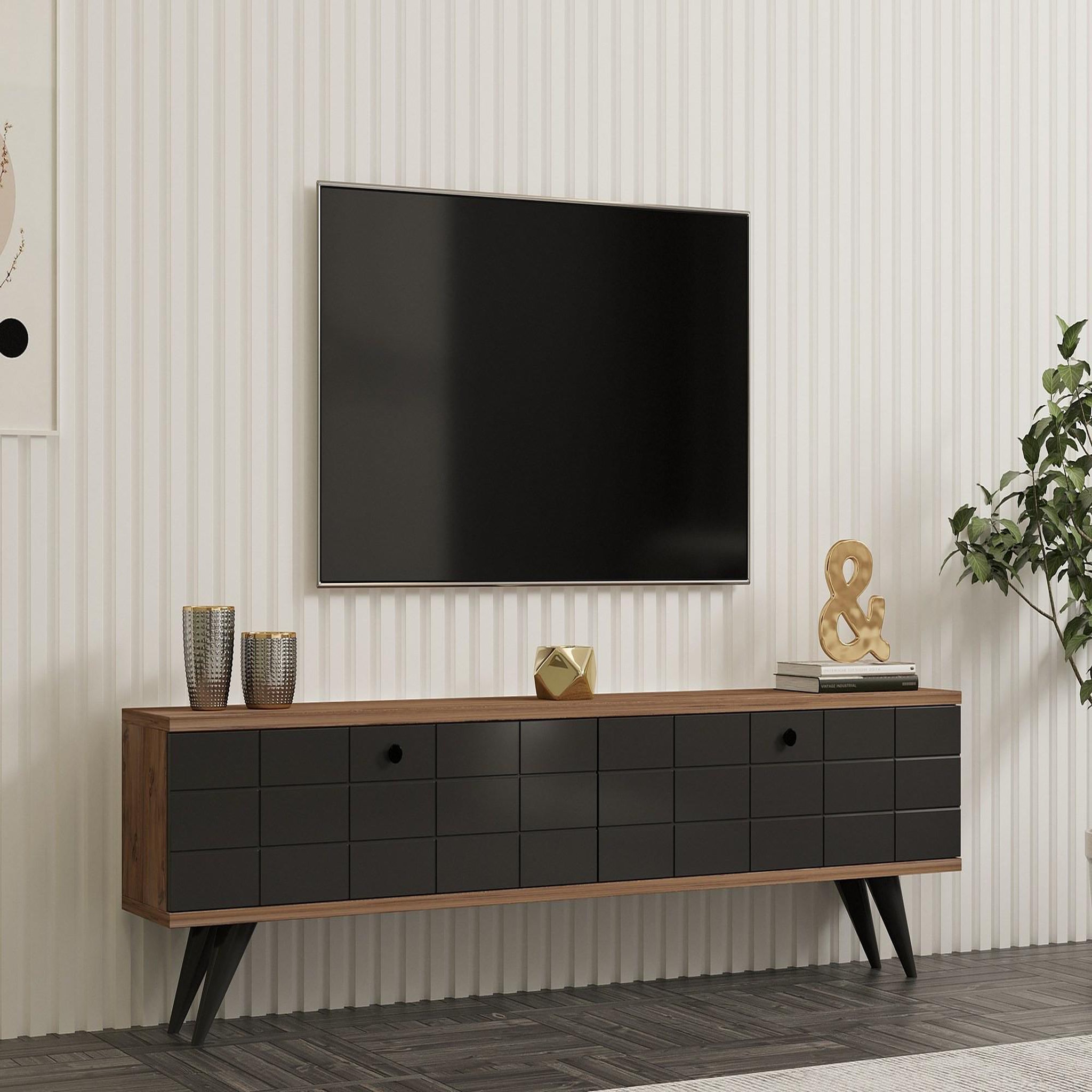 Voir la diapositive 2 : Habitat et Jardin Meuble tv en bois  alberi  - 160 x 25 x 35 cm - gris anthracite