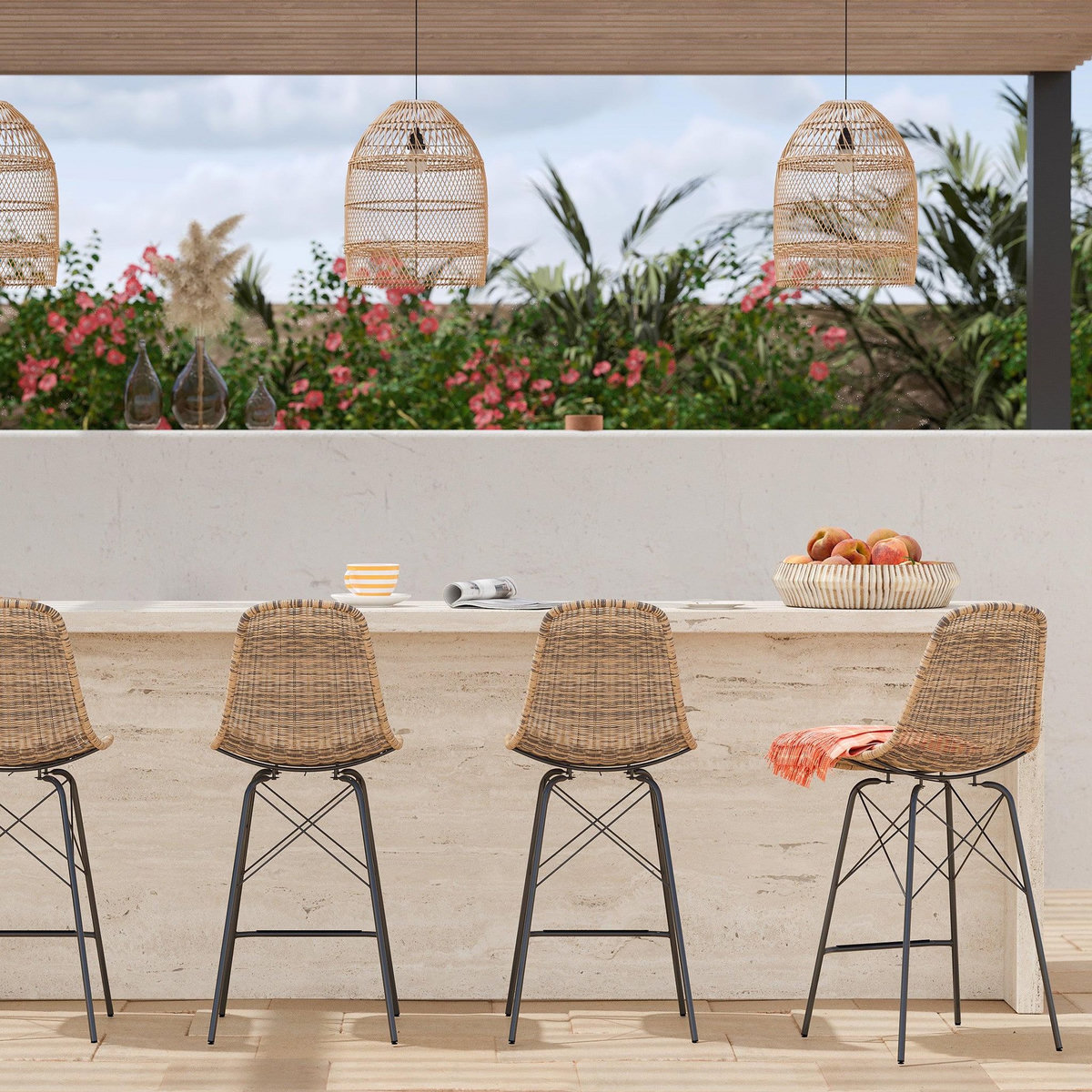 Rendez vous déco Lot de 2 chaises de bar 63 cm en résine tressé marron - Tiptur