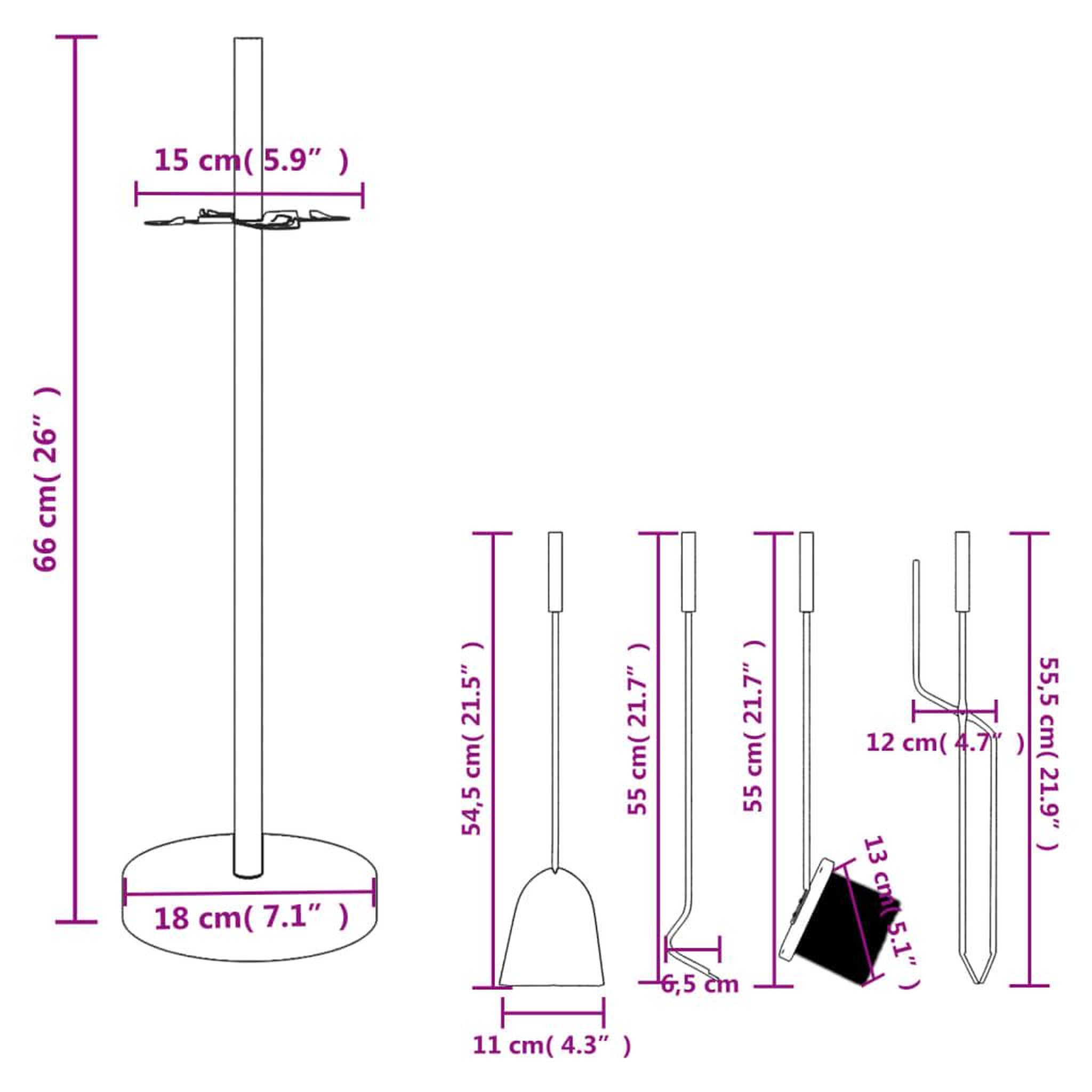 Voir la diapositive 6 : VIDAXL Set d'outils de cheminee 5 pcs 18x66 cm acier