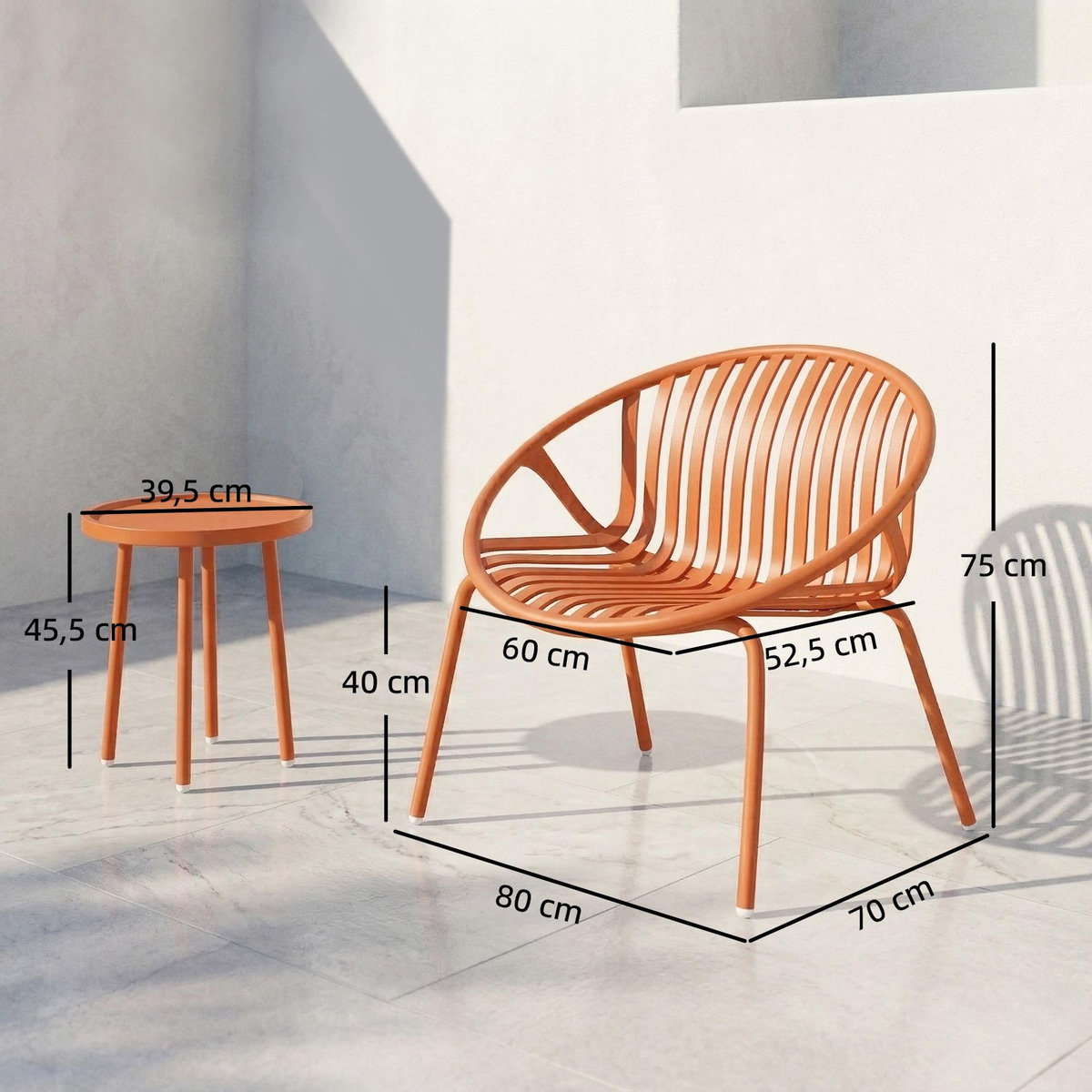 OUTSUNNY Salon de jardin design vintage 3 pièces 2 places brique