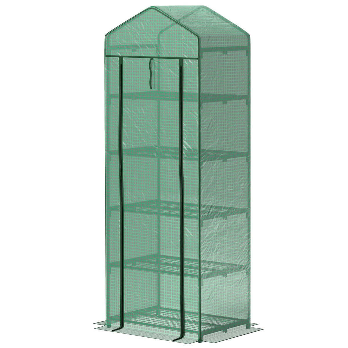 OUTSUNNY Serre de jardin balcon 5 étagères porte zippée 69 x 49 x 193 cm acier thermolaqué bâche PE vert