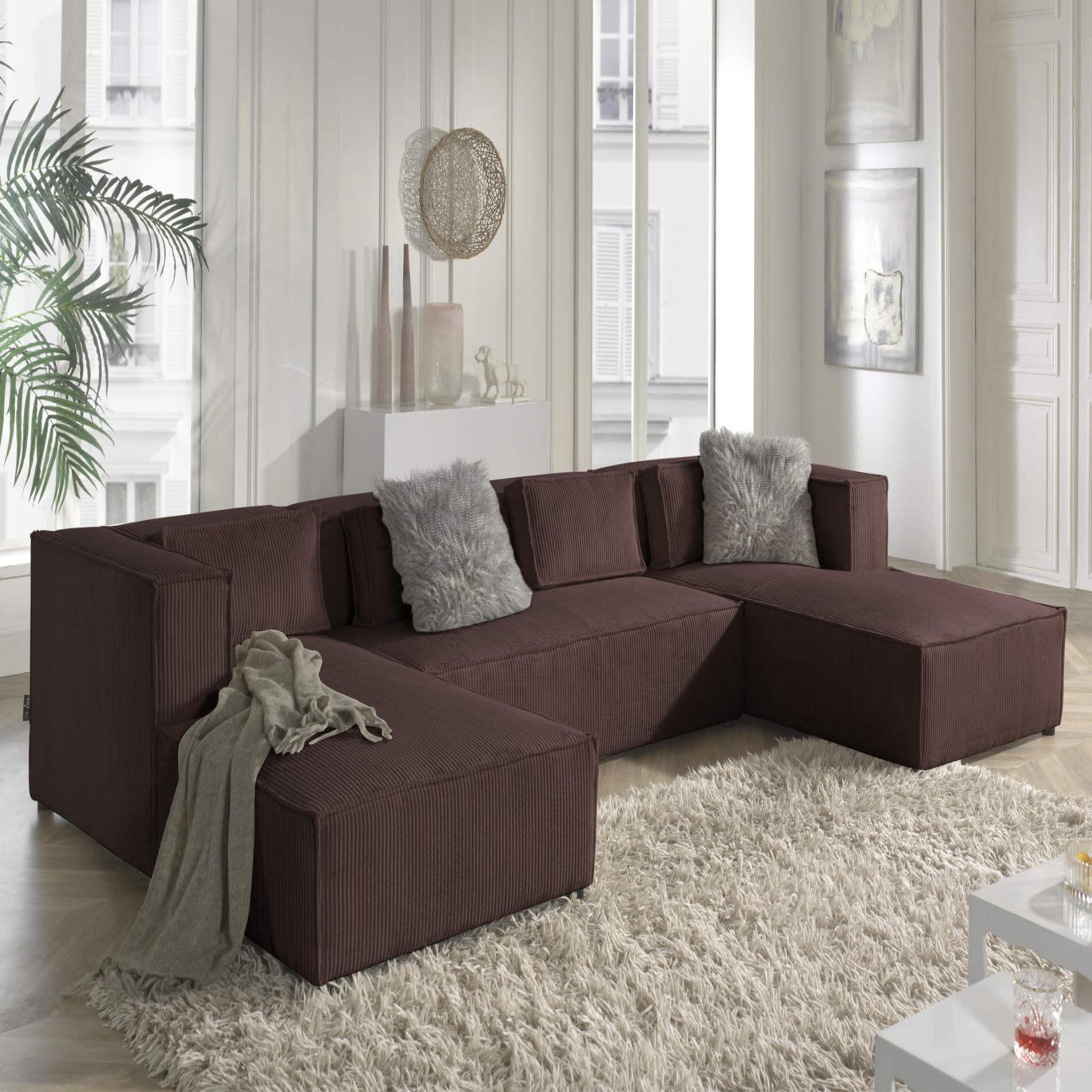 Voir la diapositive 2 : BEST MOBILIER Stella - canapé panoramique en u - 7 places - en velours côtelé